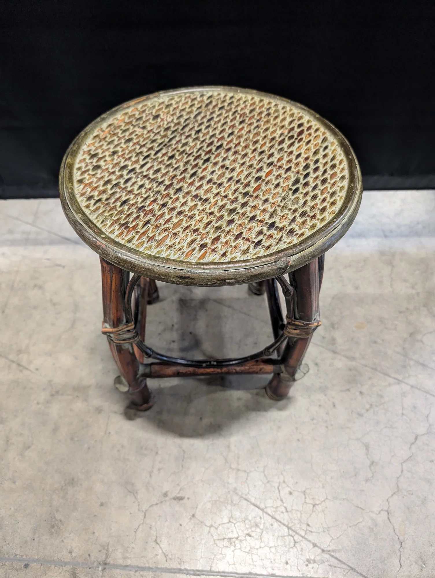 Round Woven Top Bamboo Accent Stool