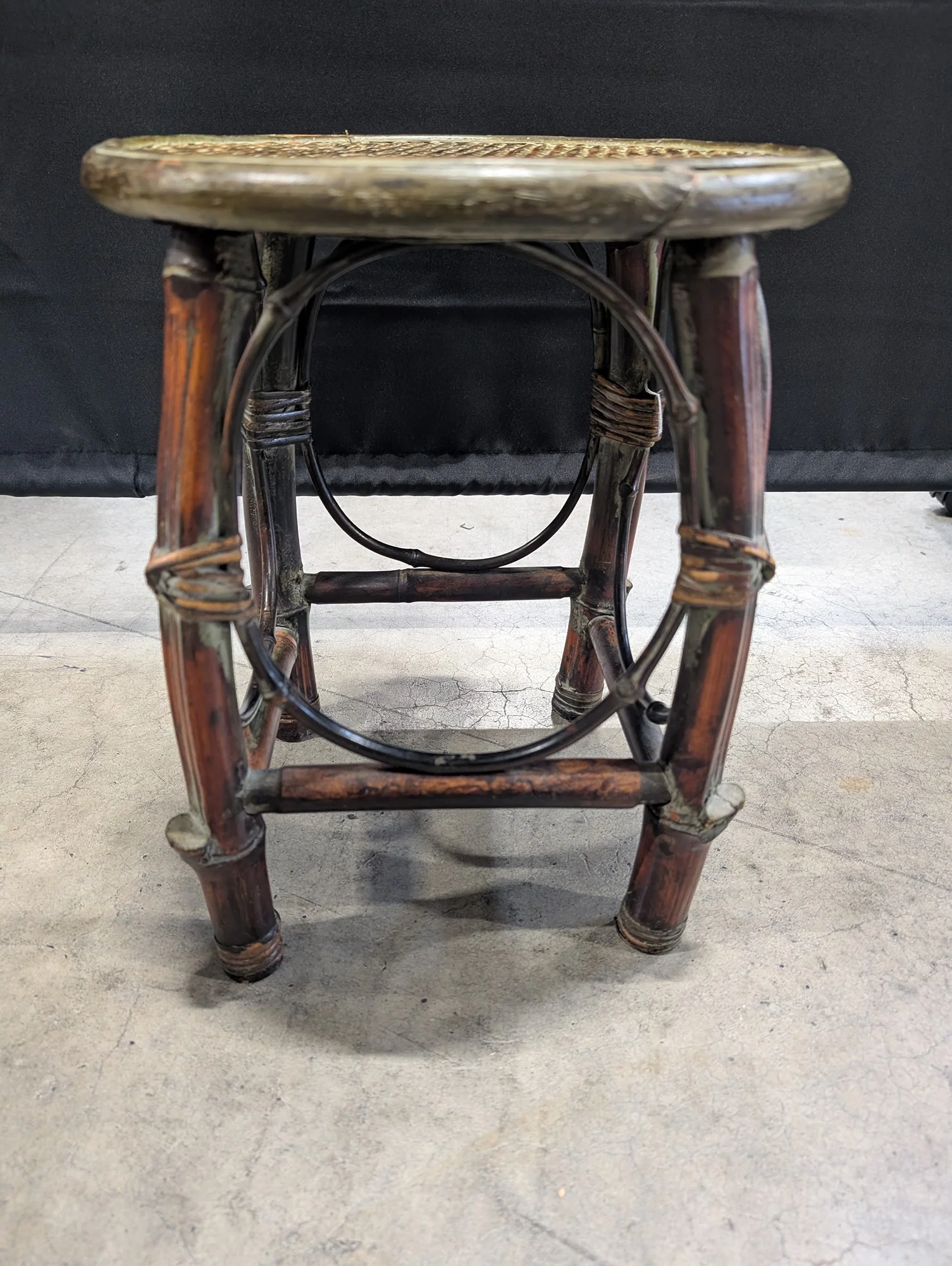 Round Woven Top Bamboo Accent Stool - Image 2
