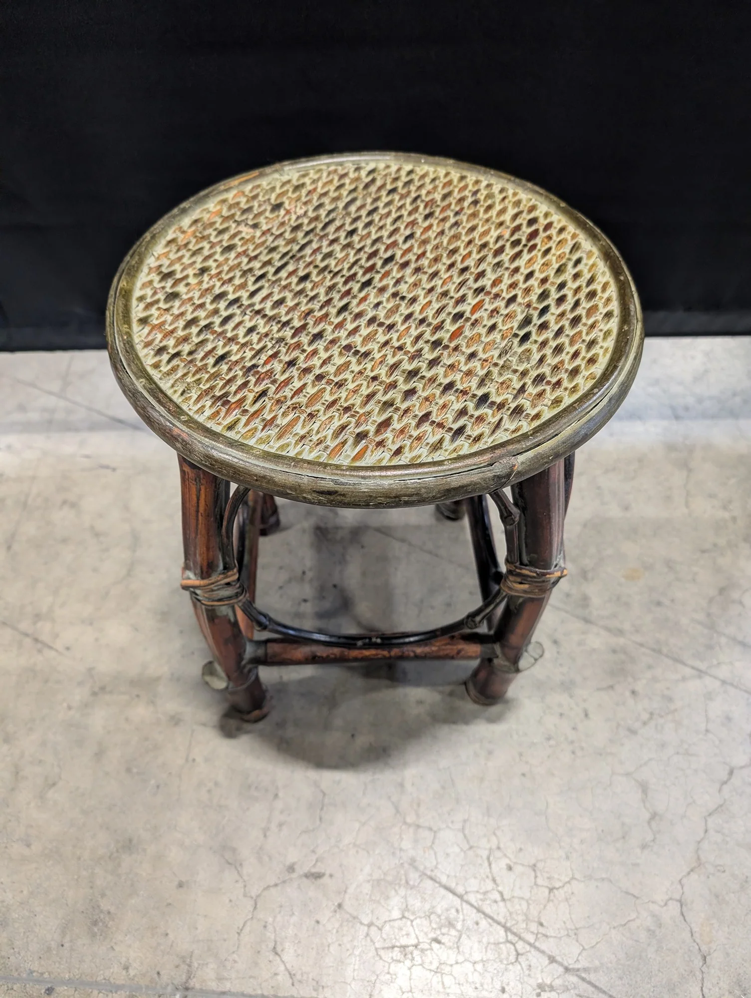 Round Woven Top Bamboo Accent Stool - Image 3