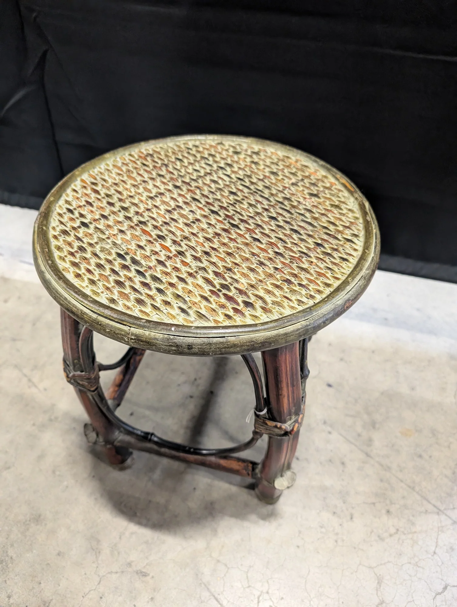 Round Woven Top Bamboo Accent Stool - Image 4