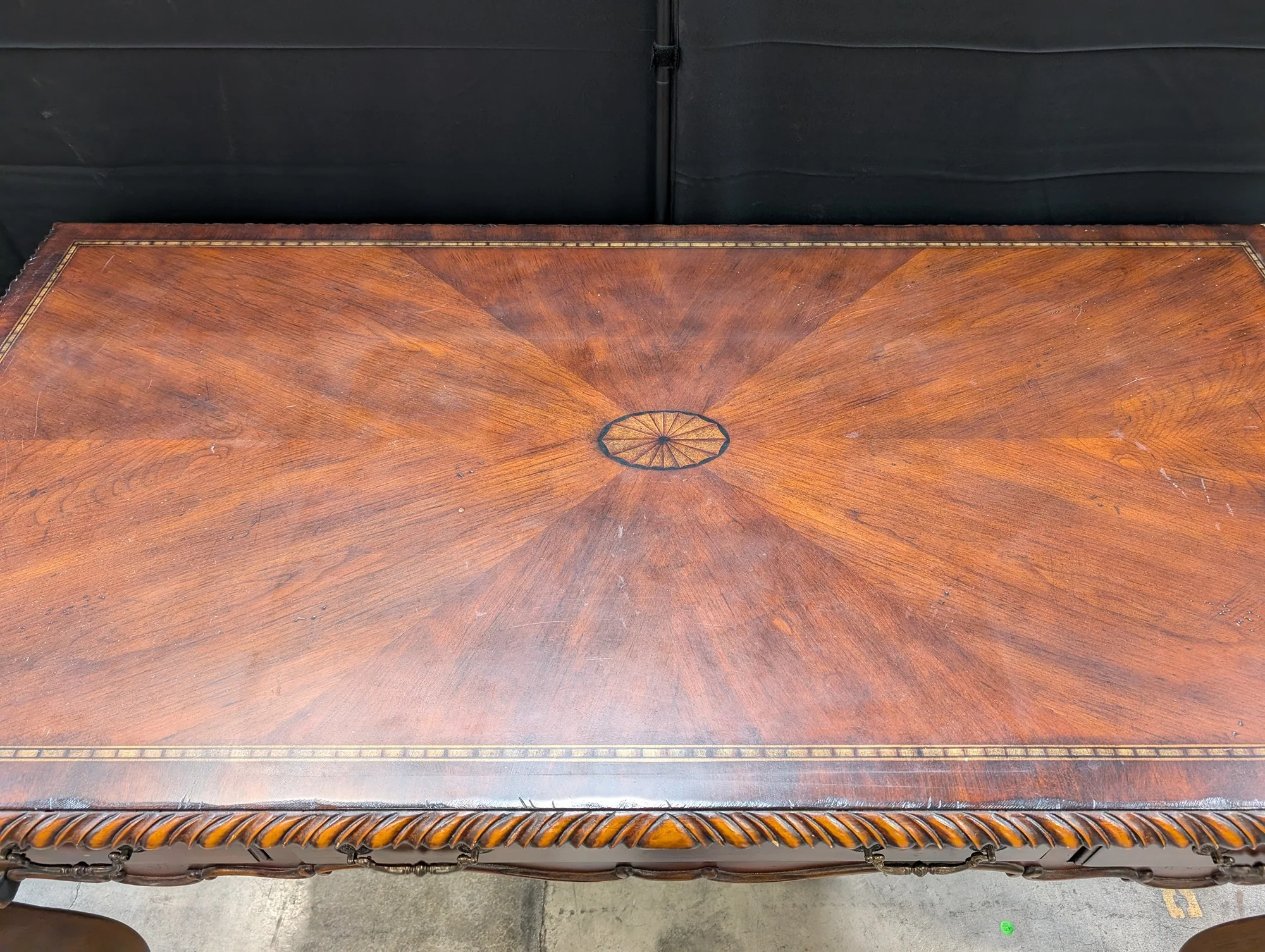 Ornate Inlaid Wood Writing Desk with Carved Details - Image 3