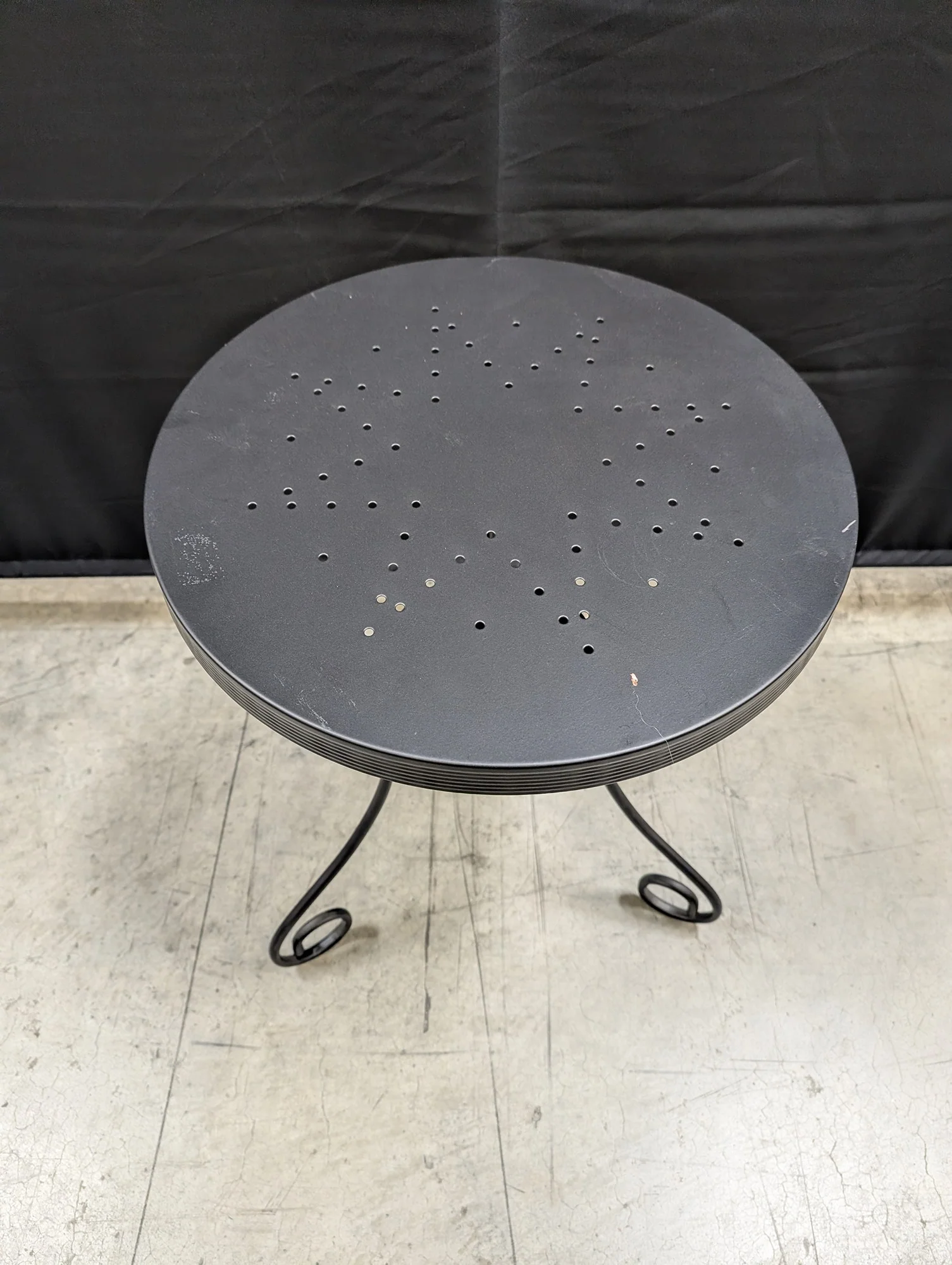 Round Grey Iron Bistro Side Table with Perforated Top - Image 2