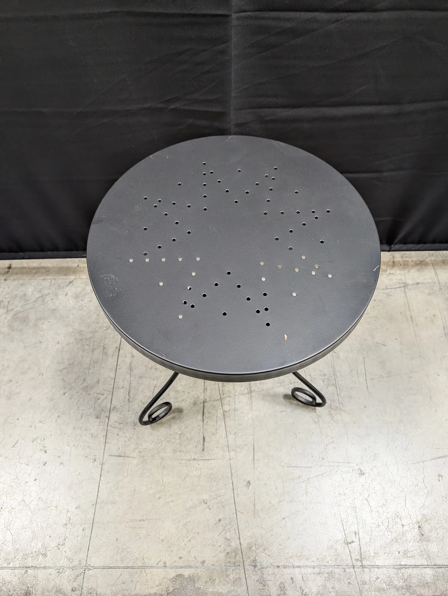 Round Grey Iron Bistro Side Table with Perforated Top - Image 3