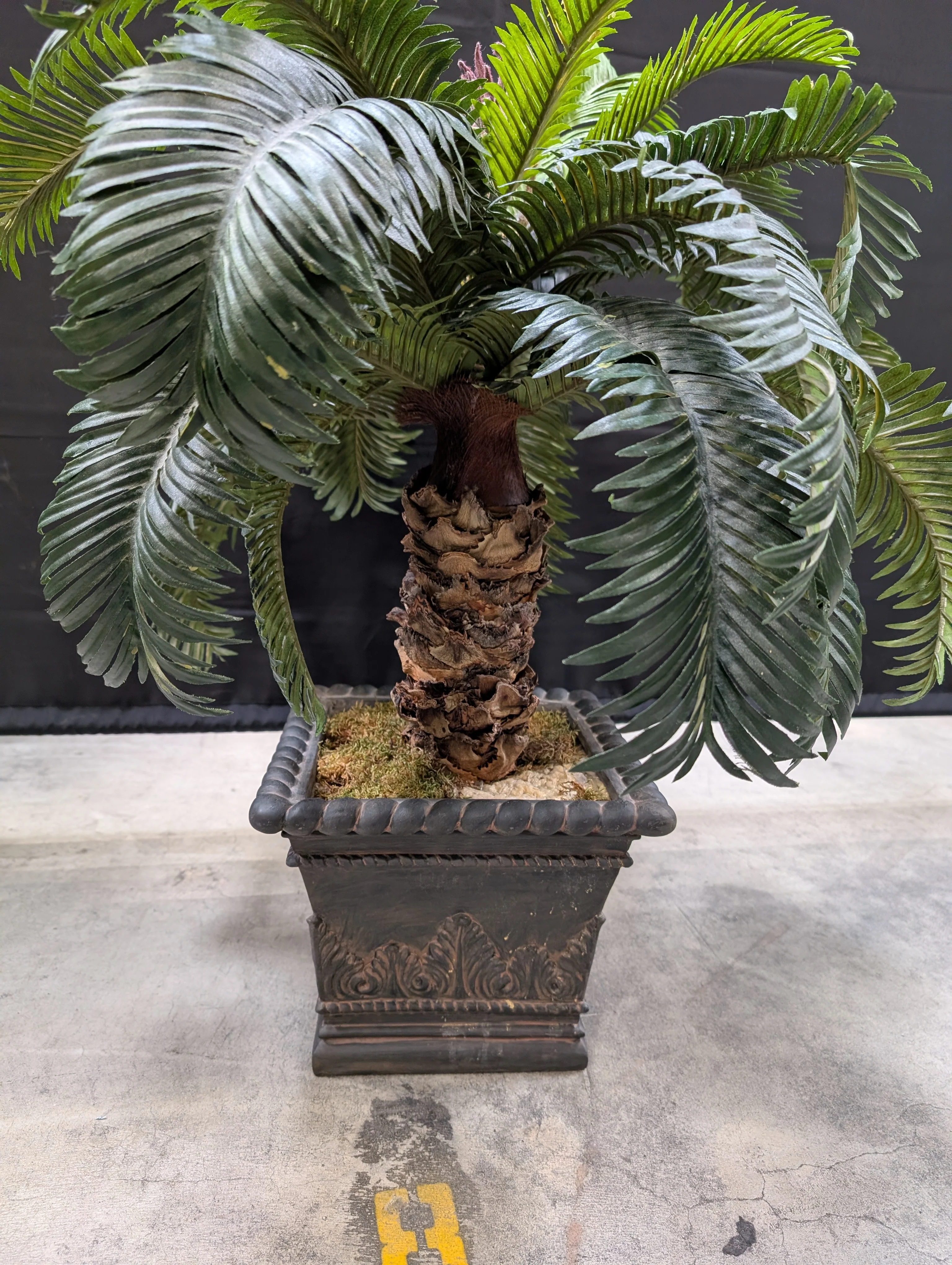 Lifelike Faux Palm Tree in Ornate Decorative Planter - Image 3