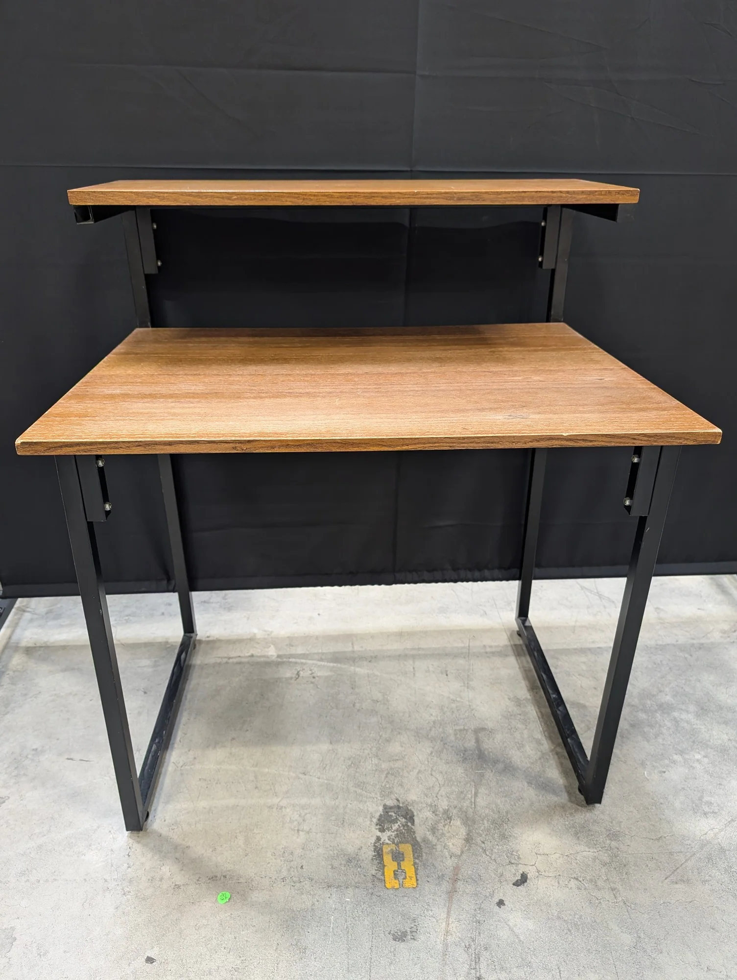 Two-Tier Wood Look & Black Metal Frame Computer Desk - Image 4