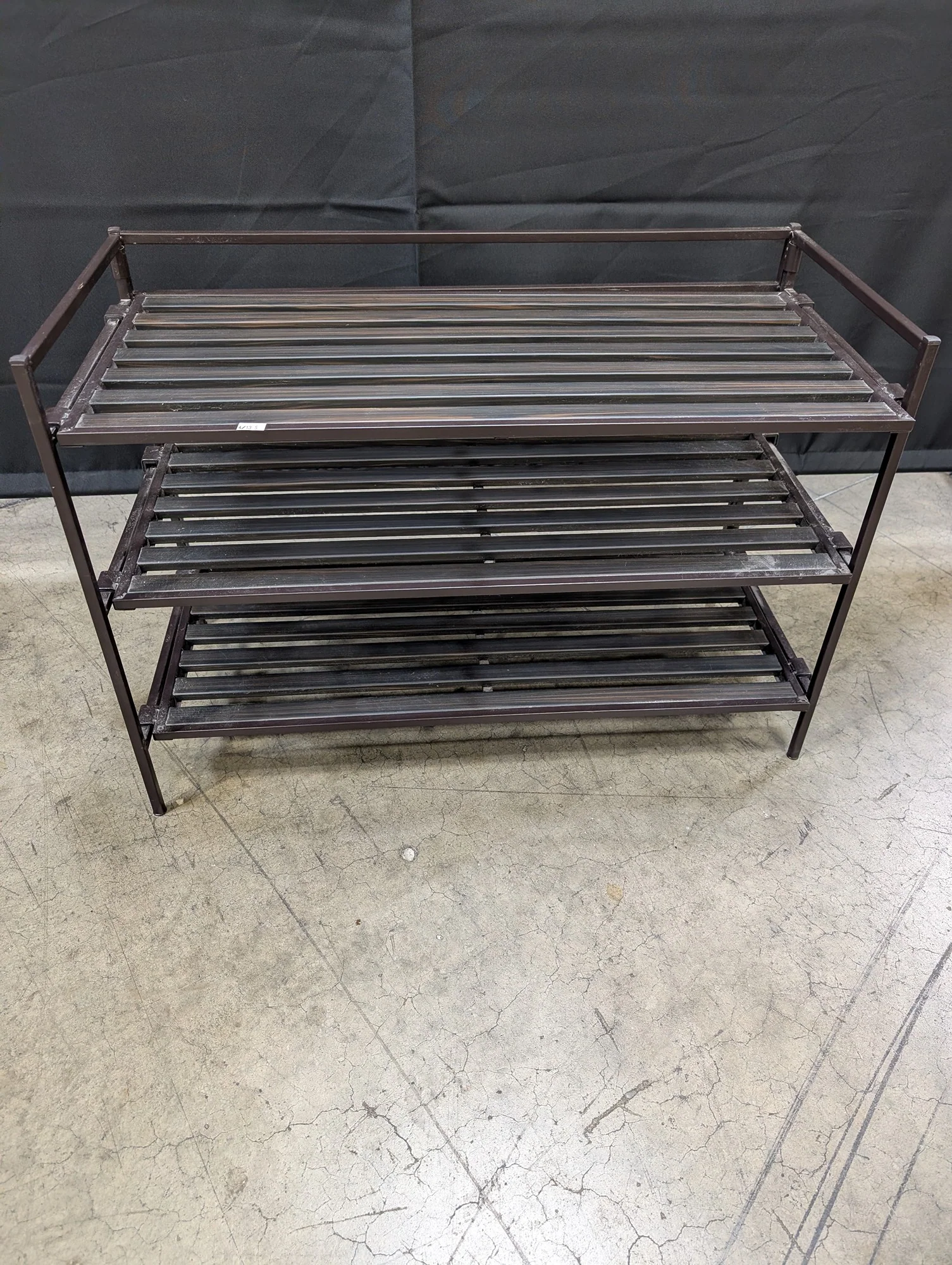Three-Tier Dark Brown Metal Slatted Shelf Unit
