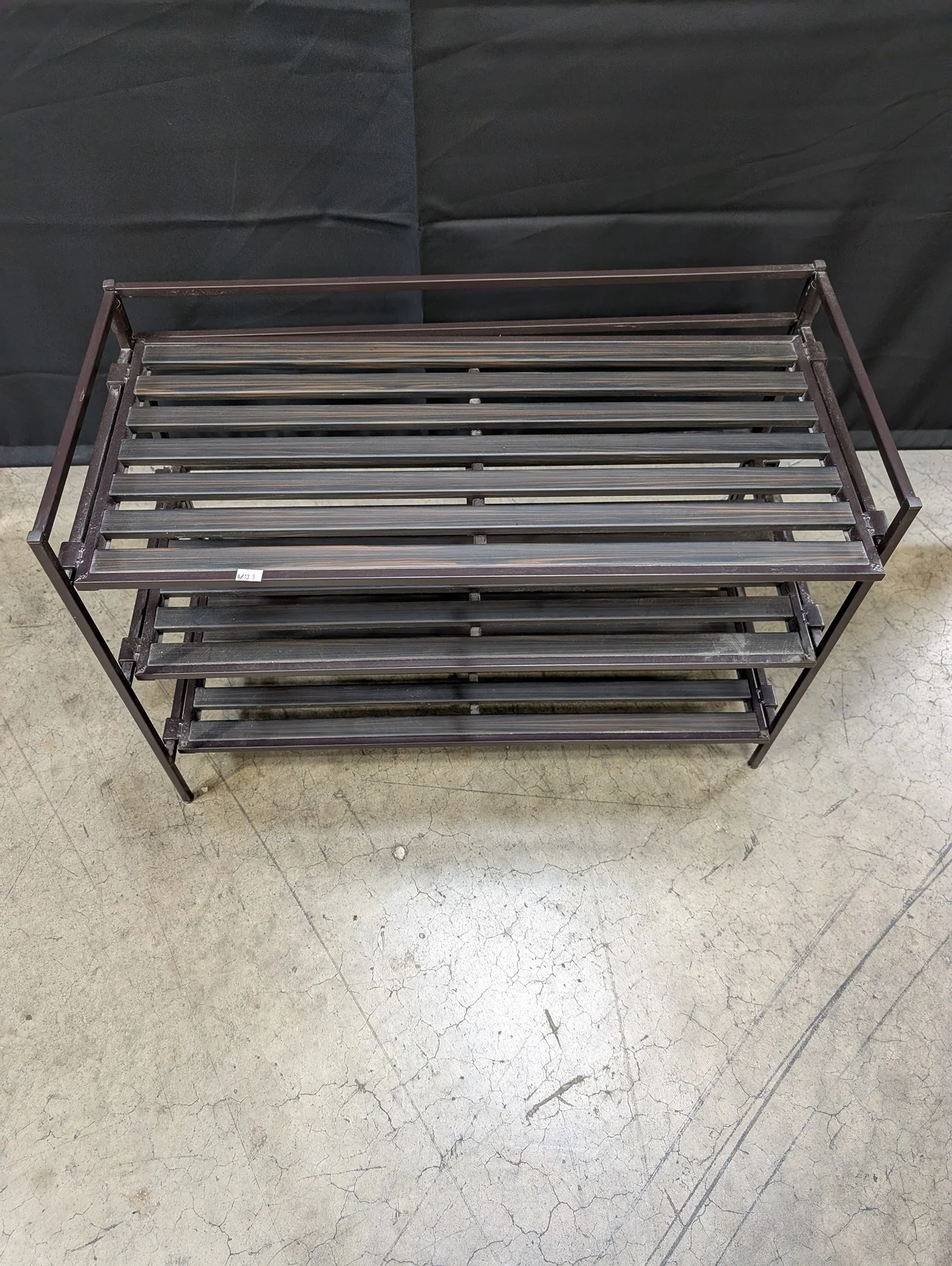 Three-Tier Dark Brown Metal Slatted Shelf Unit - Image 2