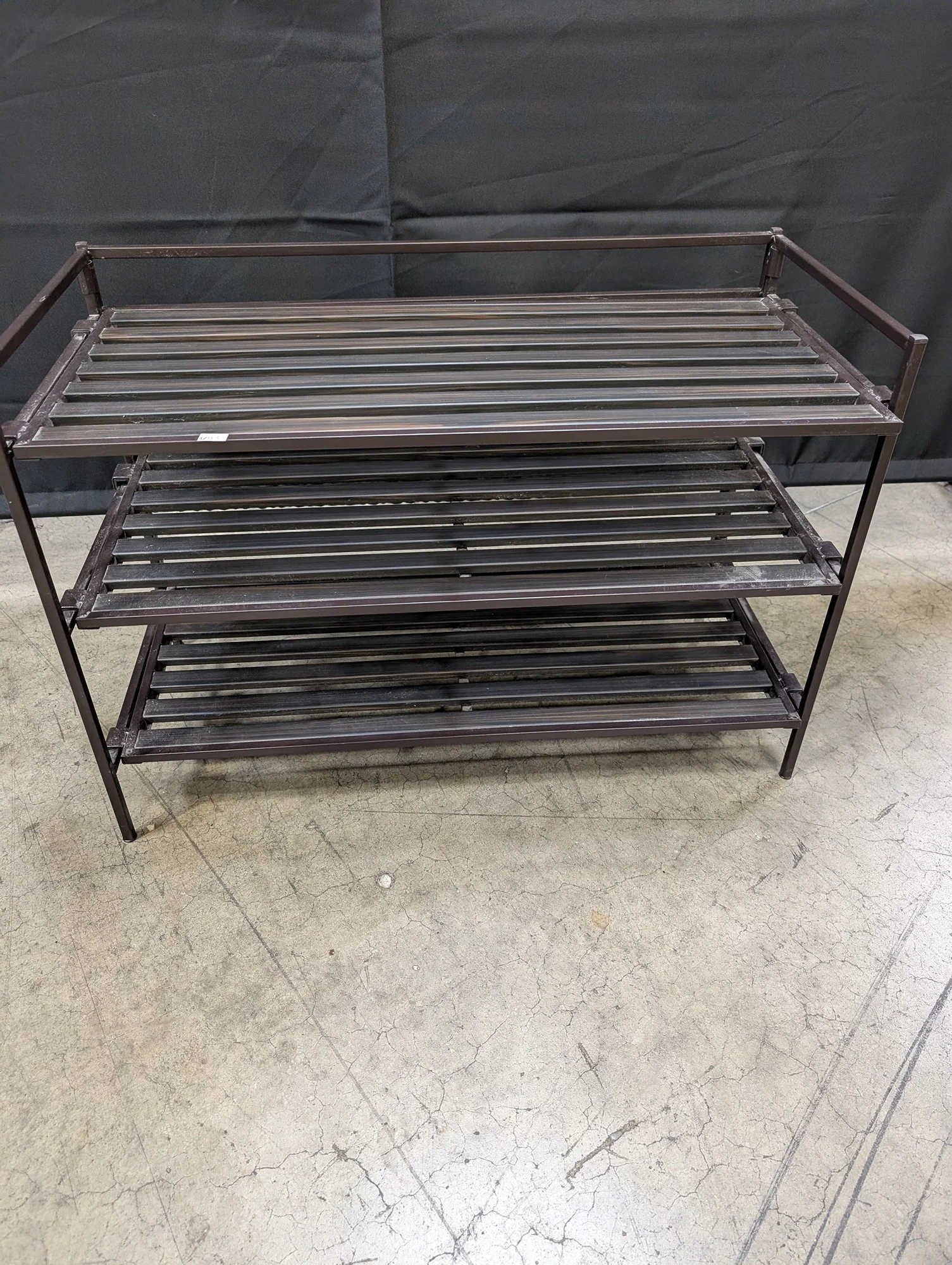 Three-Tier Dark Brown Metal Slatted Shelf Unit - Image 3