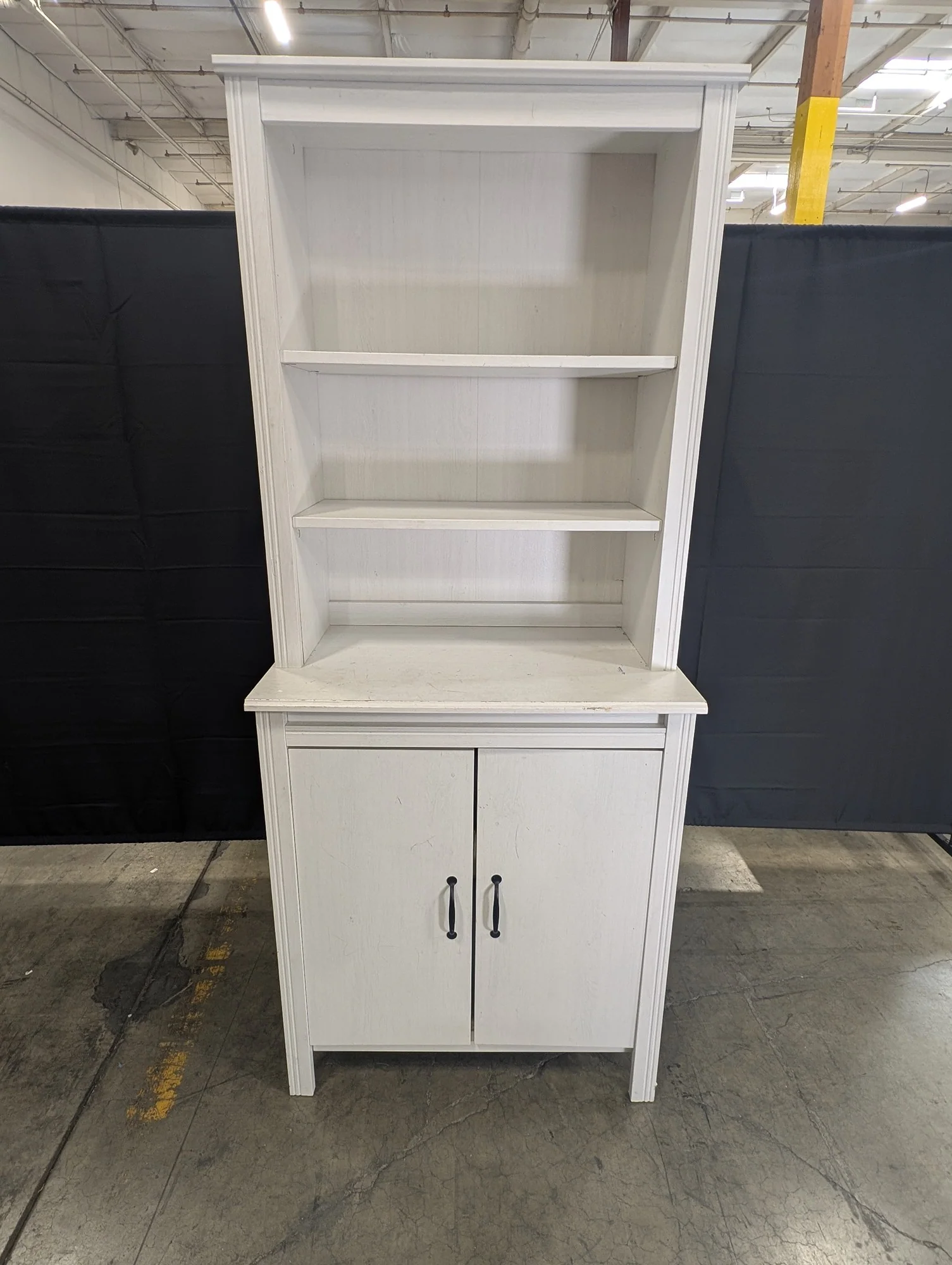 Distressed White Wood Hutch Bookshelf with Storage Cabinet - Image 2