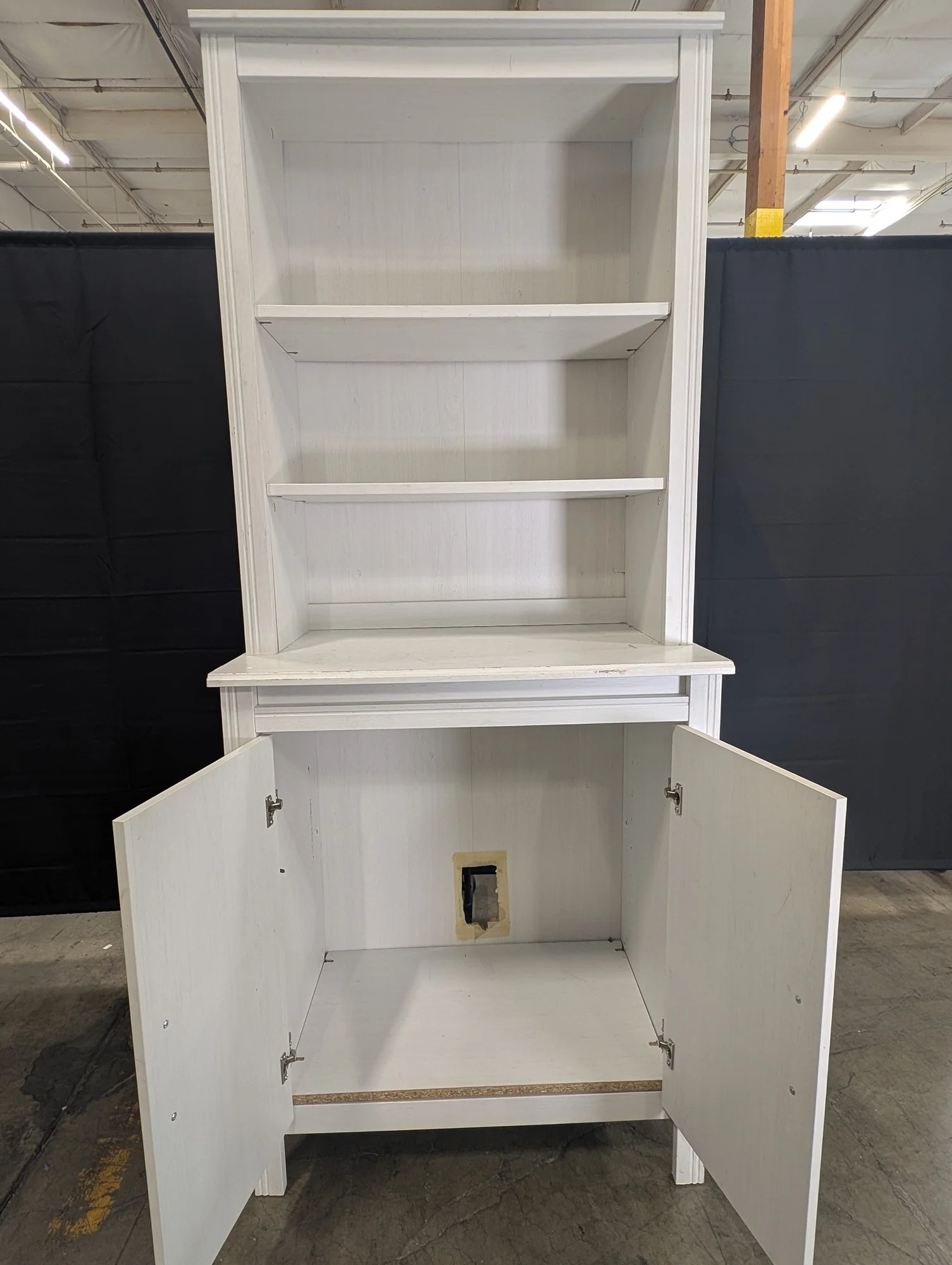 Distressed White Wood Hutch Bookshelf with Storage Cabinet - Image 3
