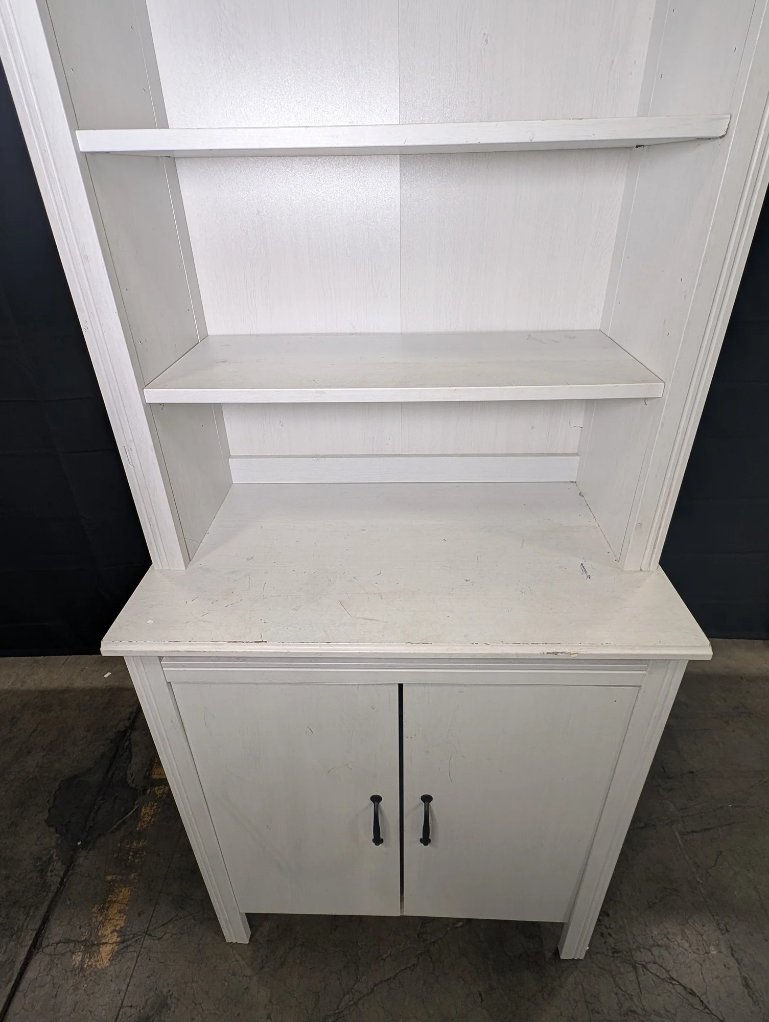 Distressed White Wood Hutch Bookshelf with Storage Cabinet - Image 4