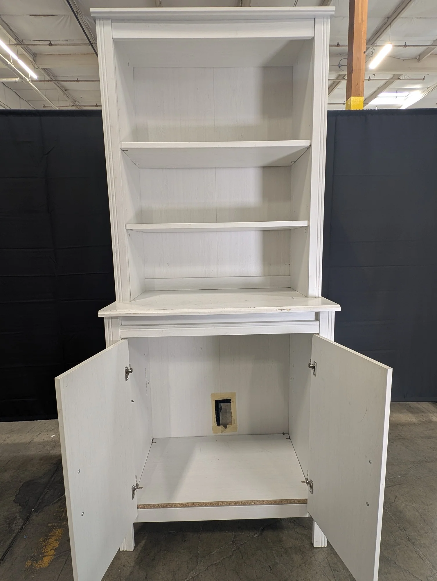 Distressed White Wood Hutch Bookshelf with Storage Cabinet - Image 5