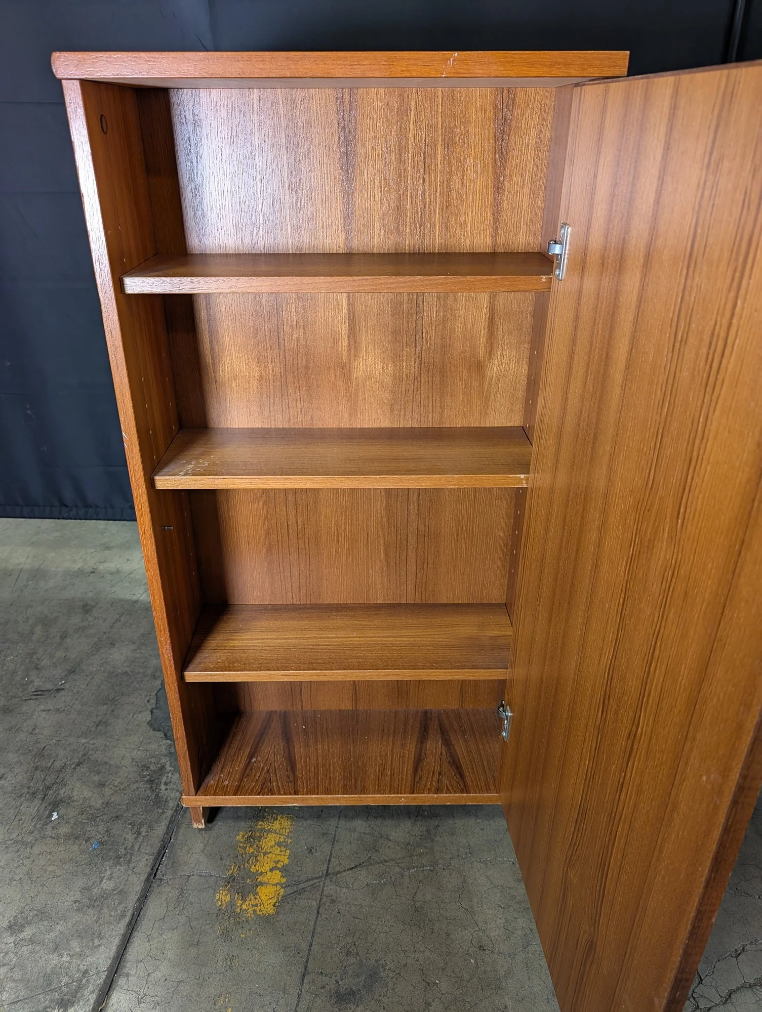 Mid-Century Style Wooden Storage Cabinet with Shelves and Drawer - Image 4
