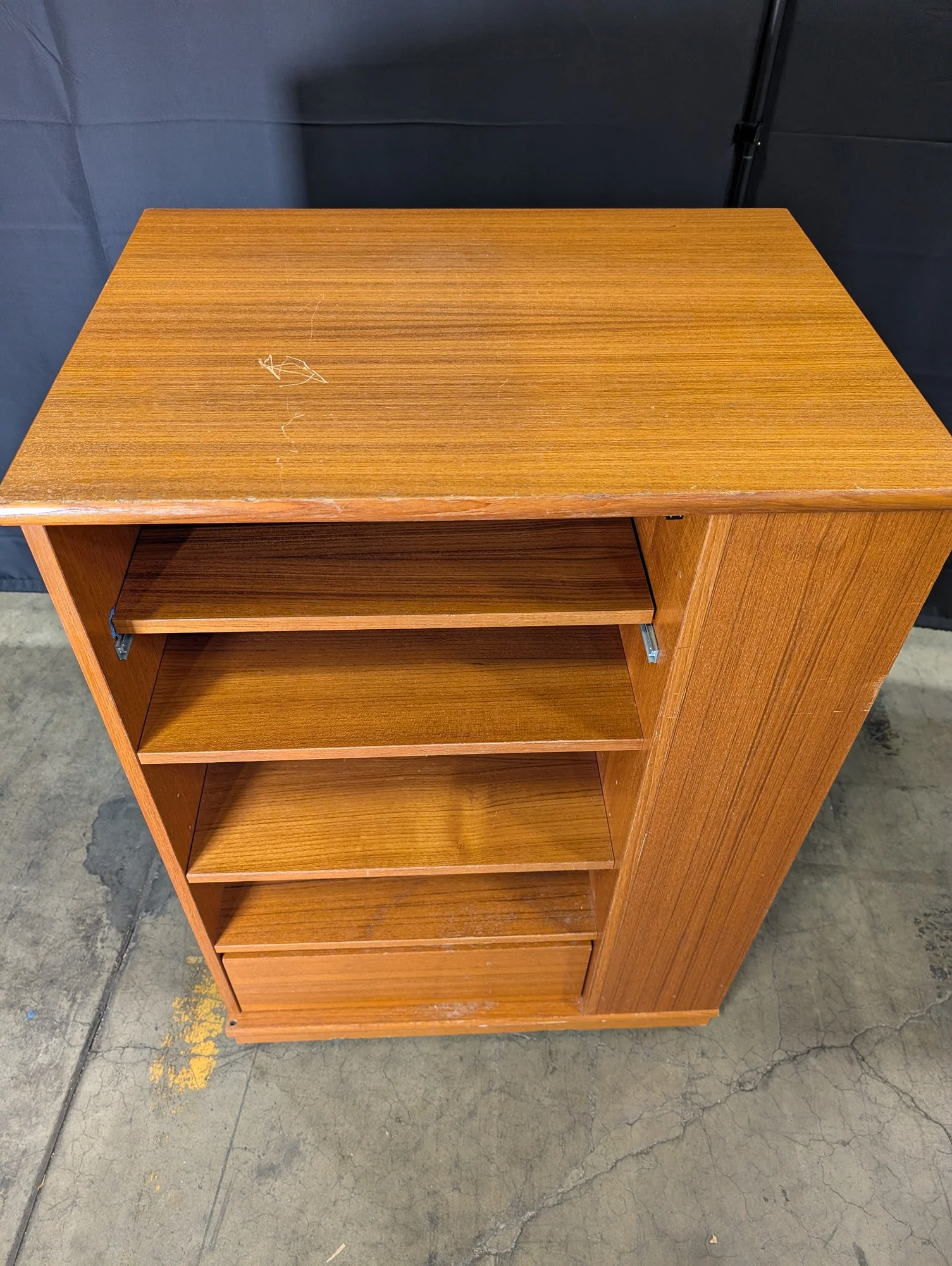 Mid-Century Style Wooden Storage Cabinet with Shelves and Drawer - Image 5