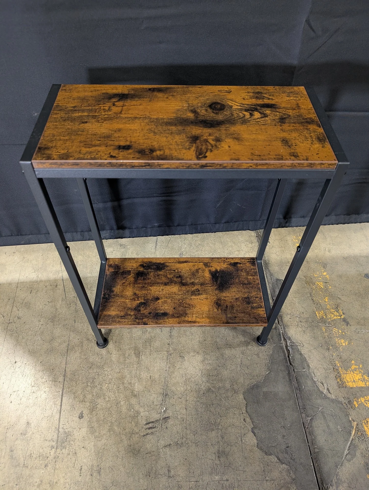 Rustic Brown Two-Tier Console Table with Black Metal Frame - Image 2