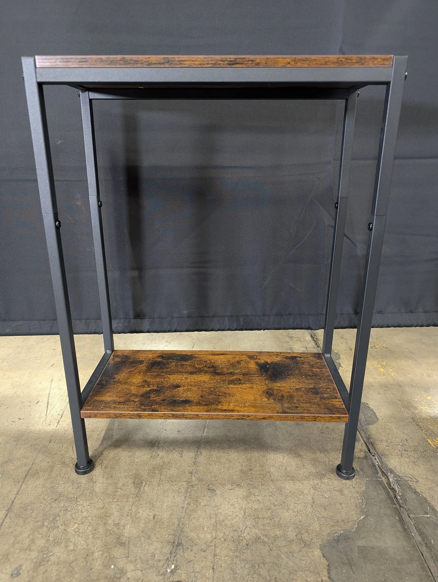 Rustic Brown Two-Tier Console Table with Black Metal Frame - Image 3