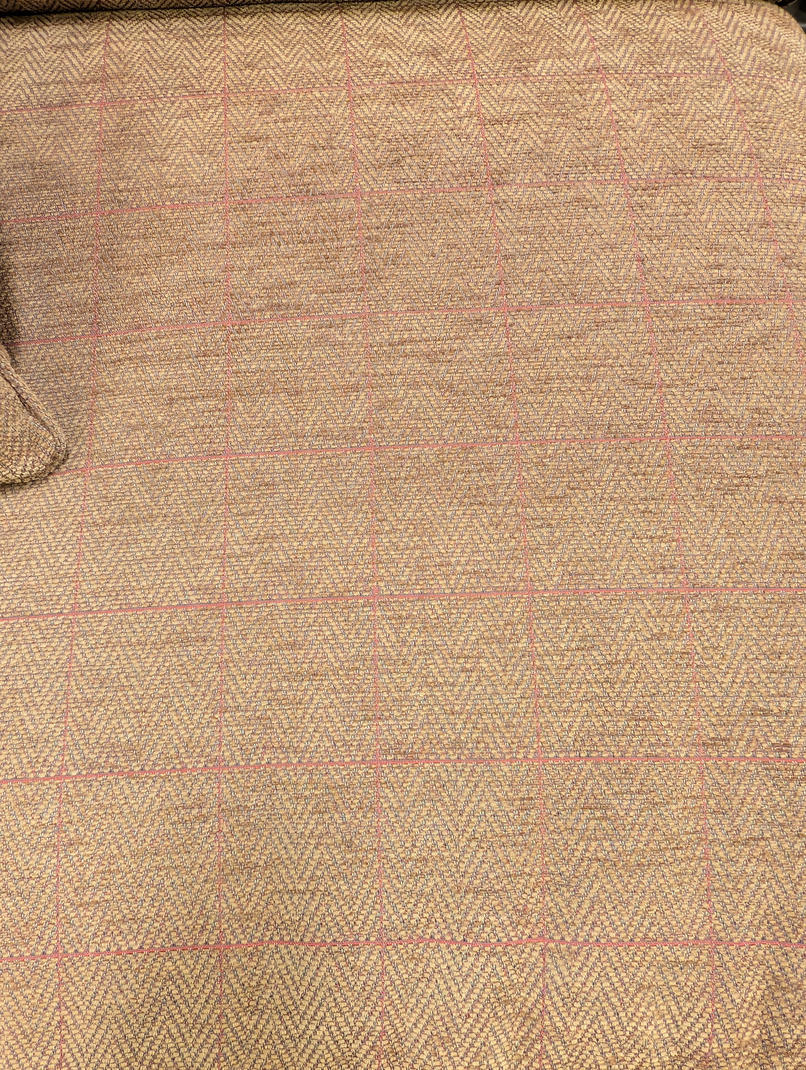 Neutral Tan Herringbone Fabric Two-Seater Sofa with Accent Pillows - Image 6