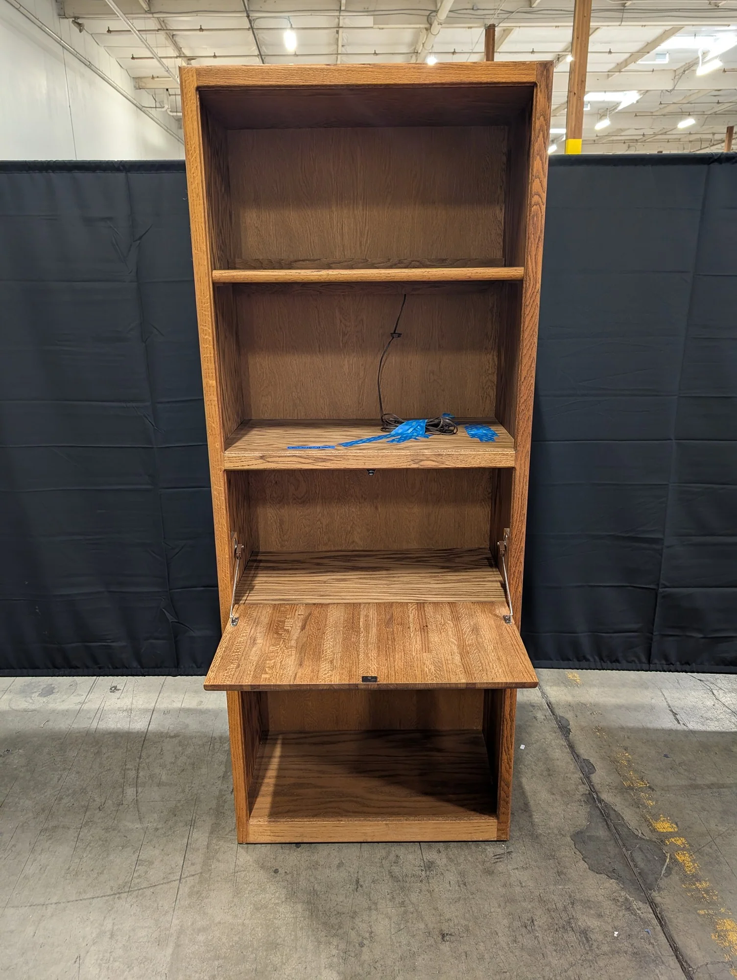 Versatile Hardwood Bookcase with Integrated Drop-Down Desk - Image 2