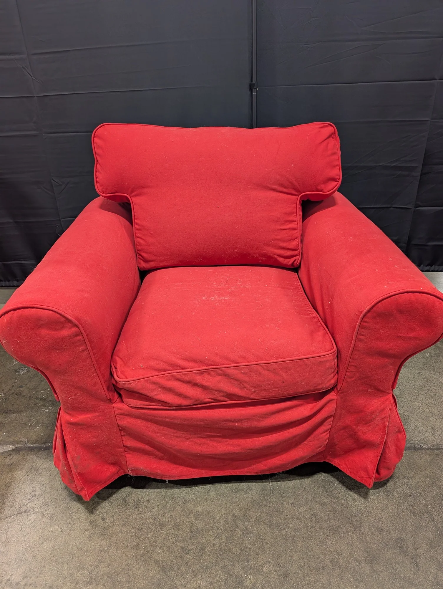 Vibrant Red Fabric Armchair with Rolled Arms