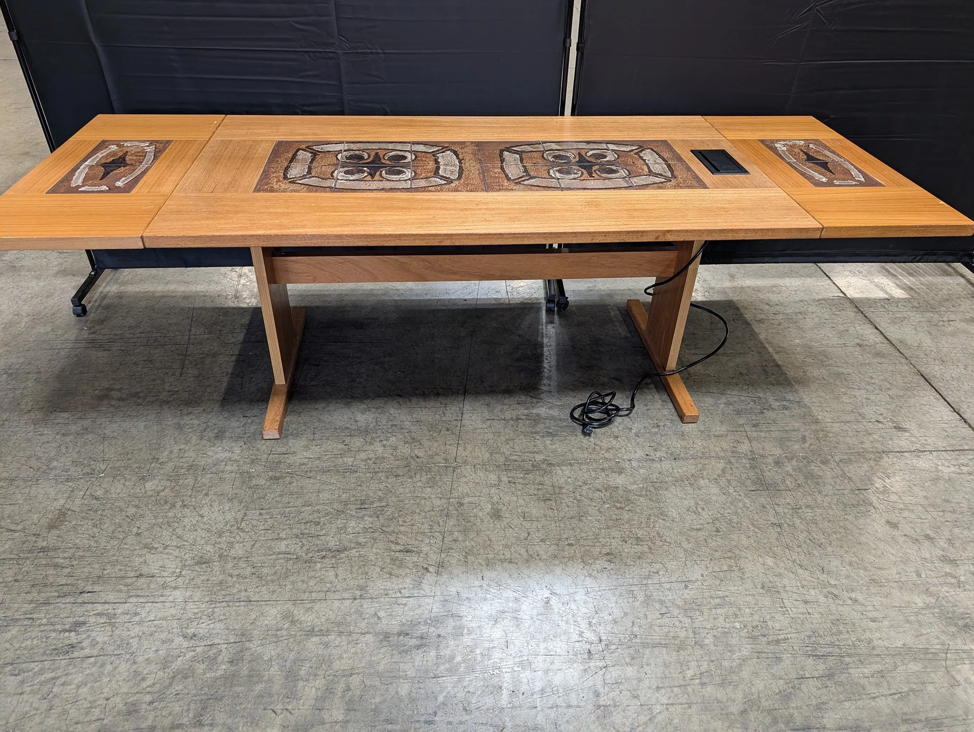 Mid-Century Modern Danish Teak 95" Conference Table - Integrated Power & Tile Inlay