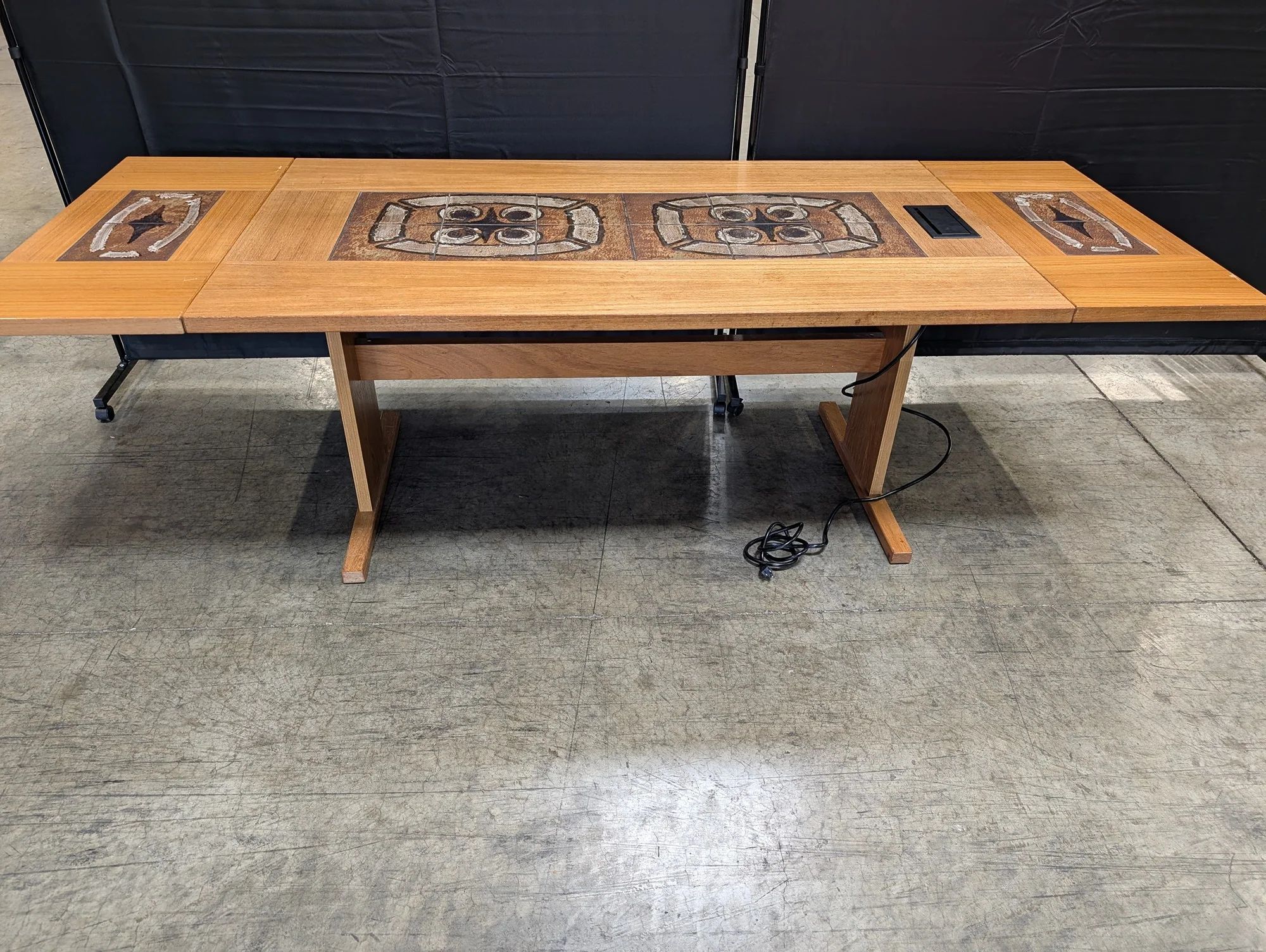 Mid-Century Modern Danish Teak 95" Conference Table - Integrated Power & Tile Inlay - Image 2