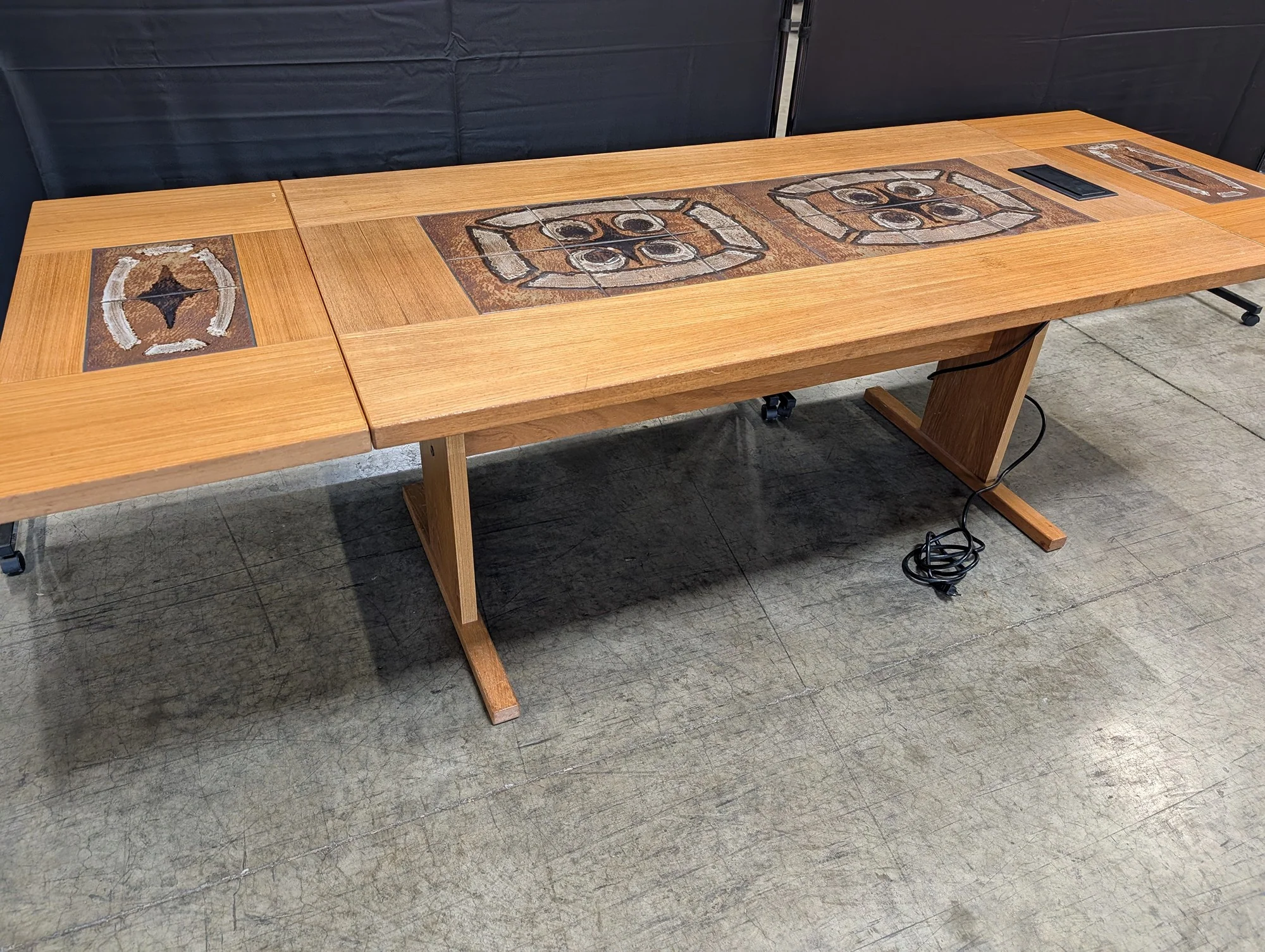 Mid-Century Modern Danish Teak 95" Conference Table - Integrated Power & Tile Inlay - Image 3