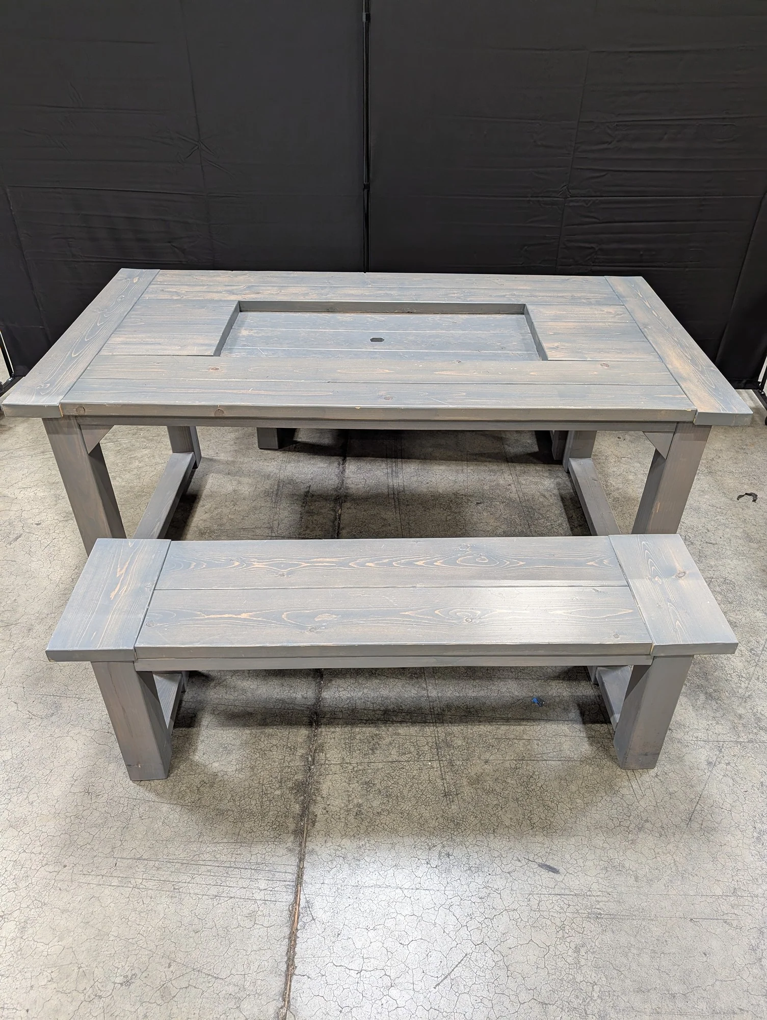 Grey Washed Wood Outdoor Dining Table and Bench Set - Image 2