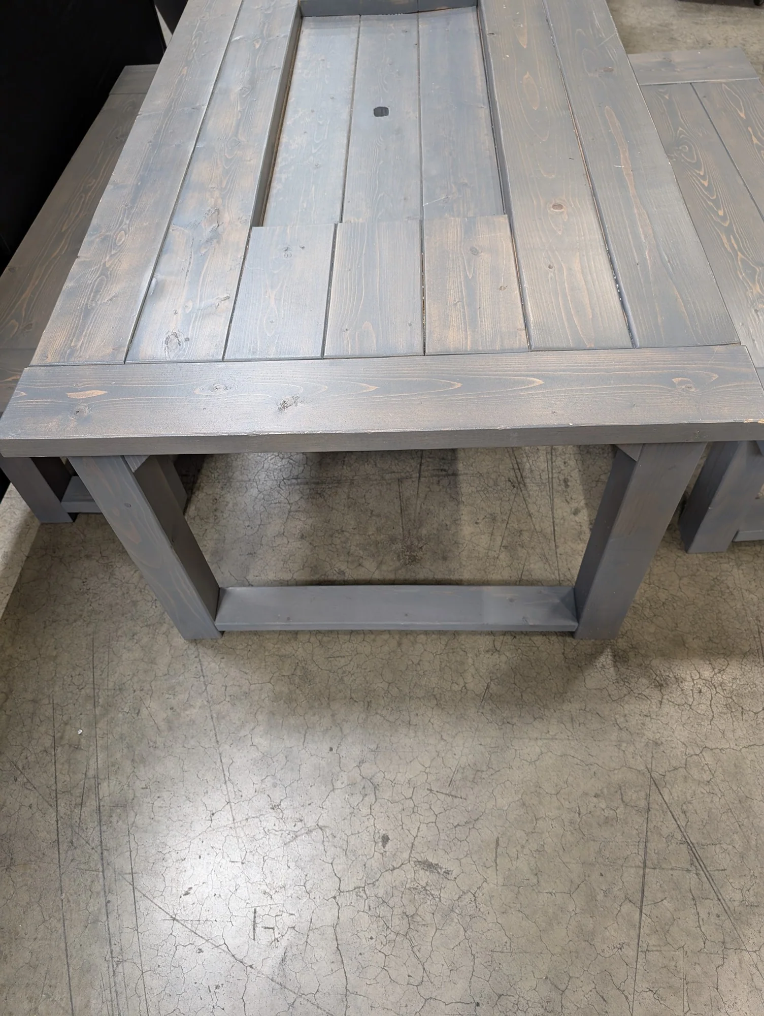 Grey Washed Wood Outdoor Dining Table and Bench Set - Image 3