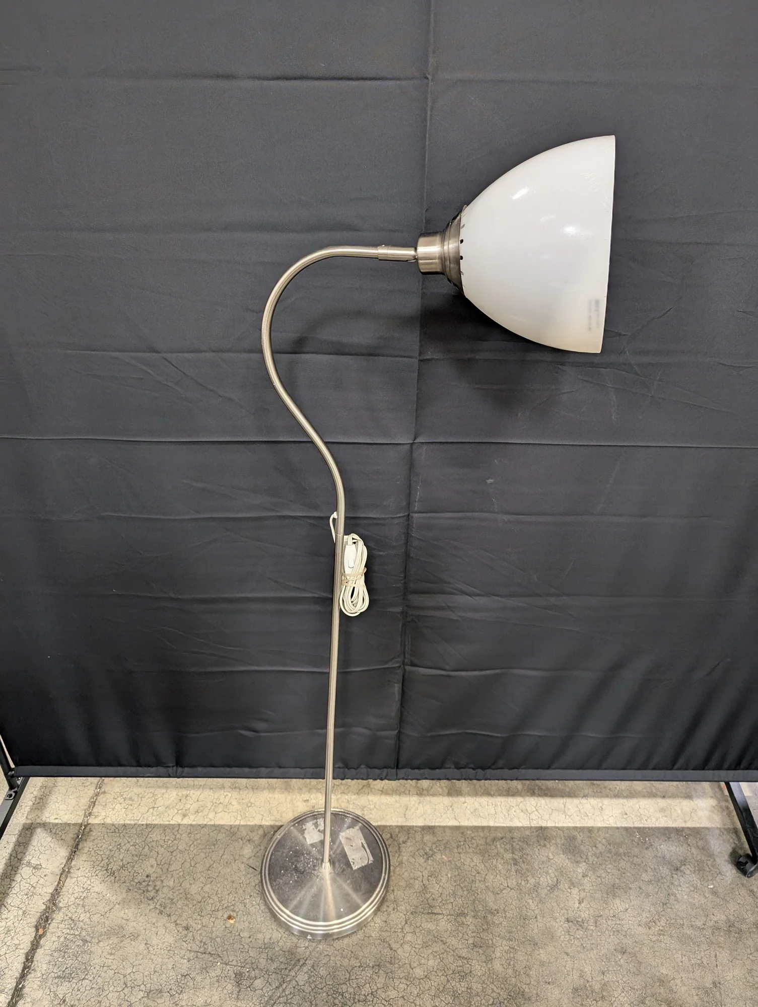 Modern Brushed Metal Floor Lamp with White Cone Shade