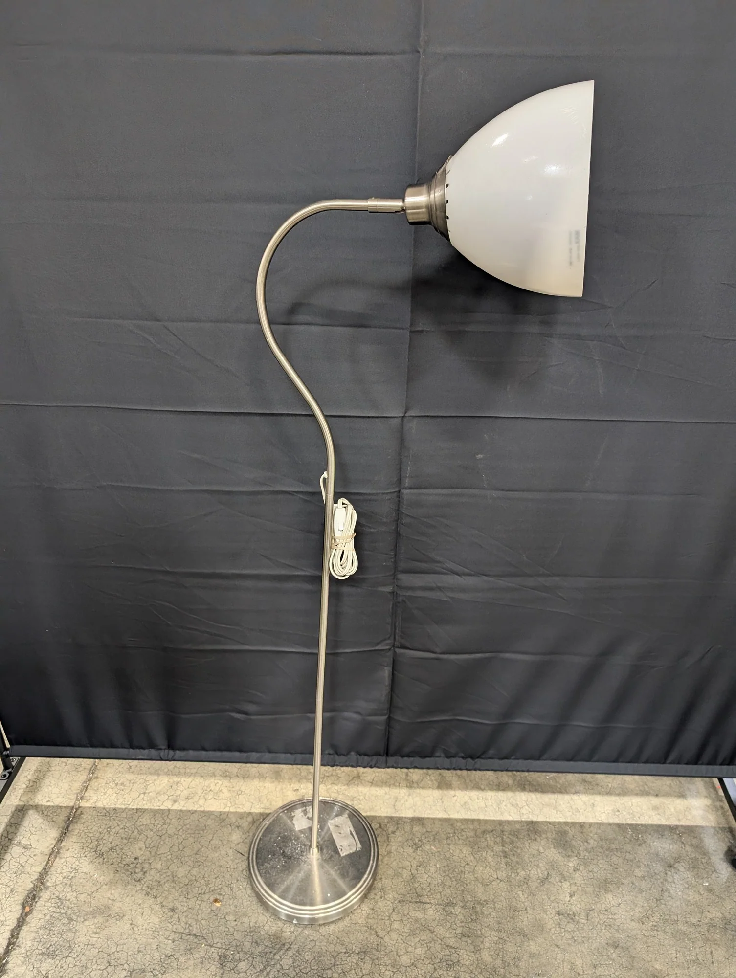 Modern Brushed Metal Floor Lamp with White Cone Shade - Image 2