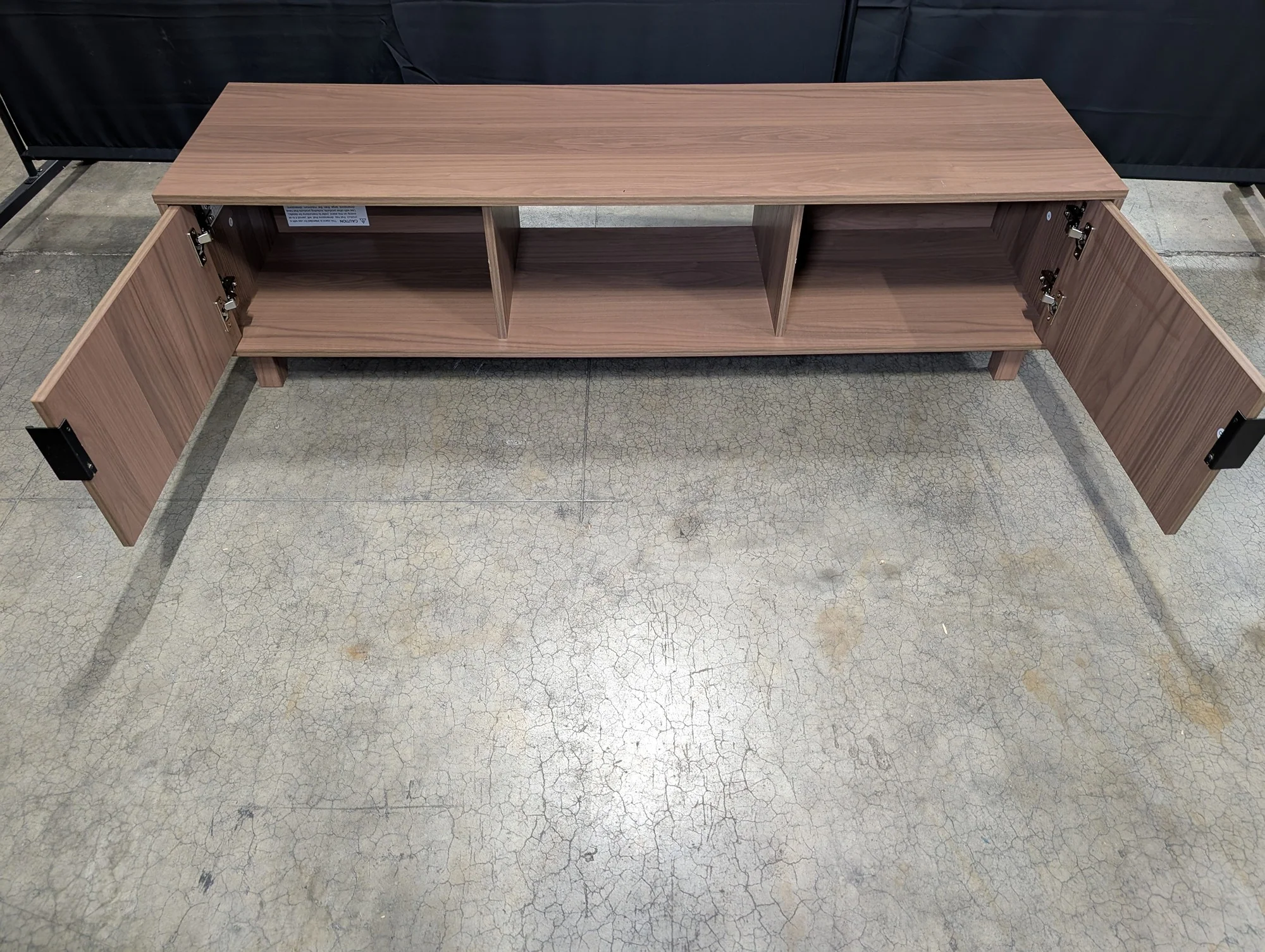 Mid-Century Modern Wood Media Console with Slatted Doors - Image 3