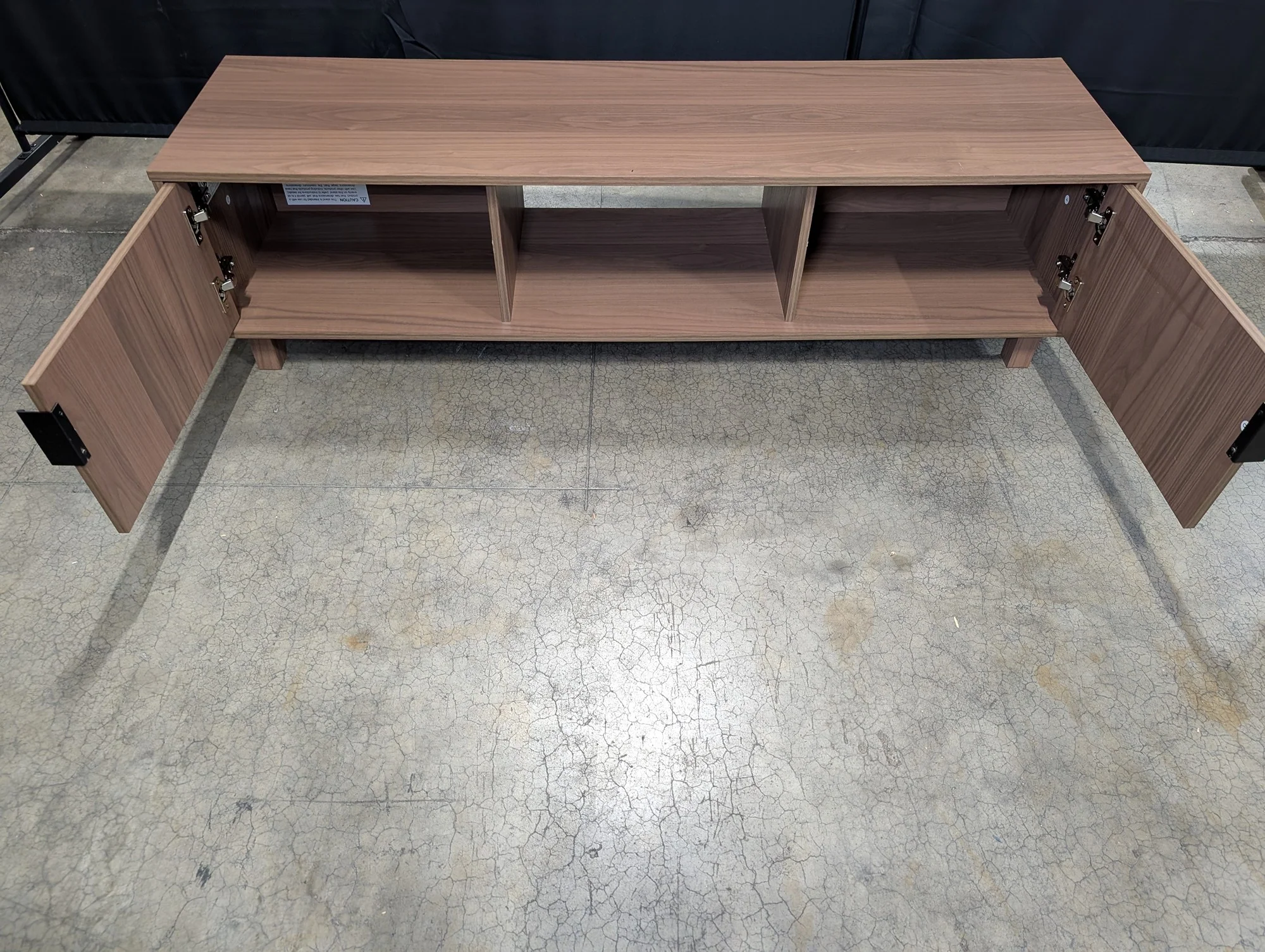 Mid-Century Modern Wood Media Console with Slatted Doors - Image 5