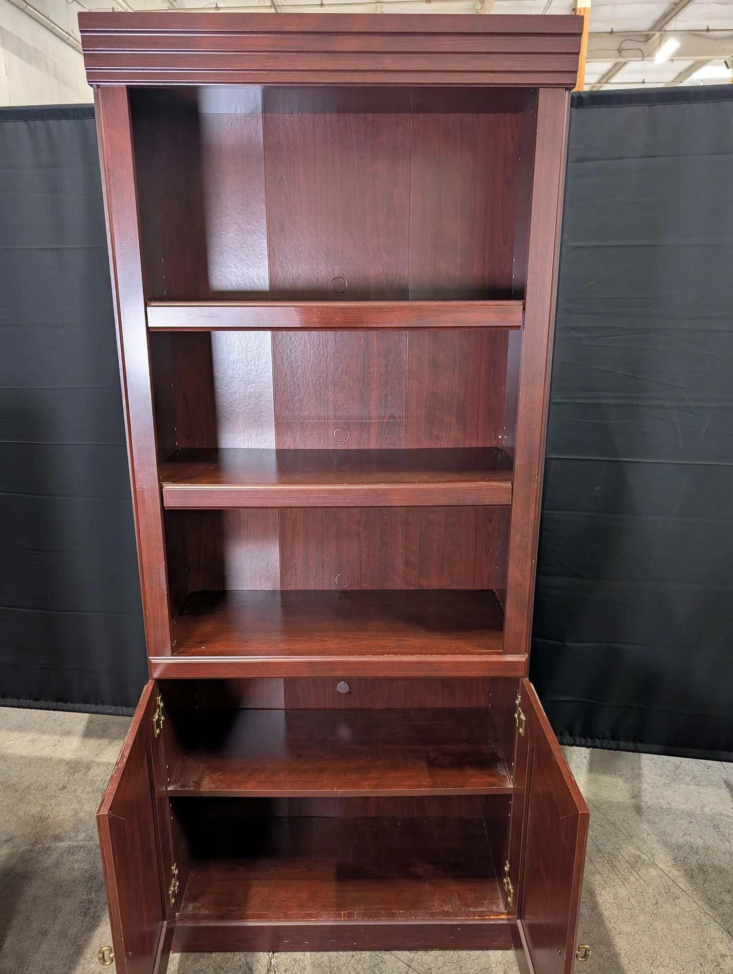 Traditional Cherry Finish Wood Bookcase with Lower Storage Cabinet - Image 2