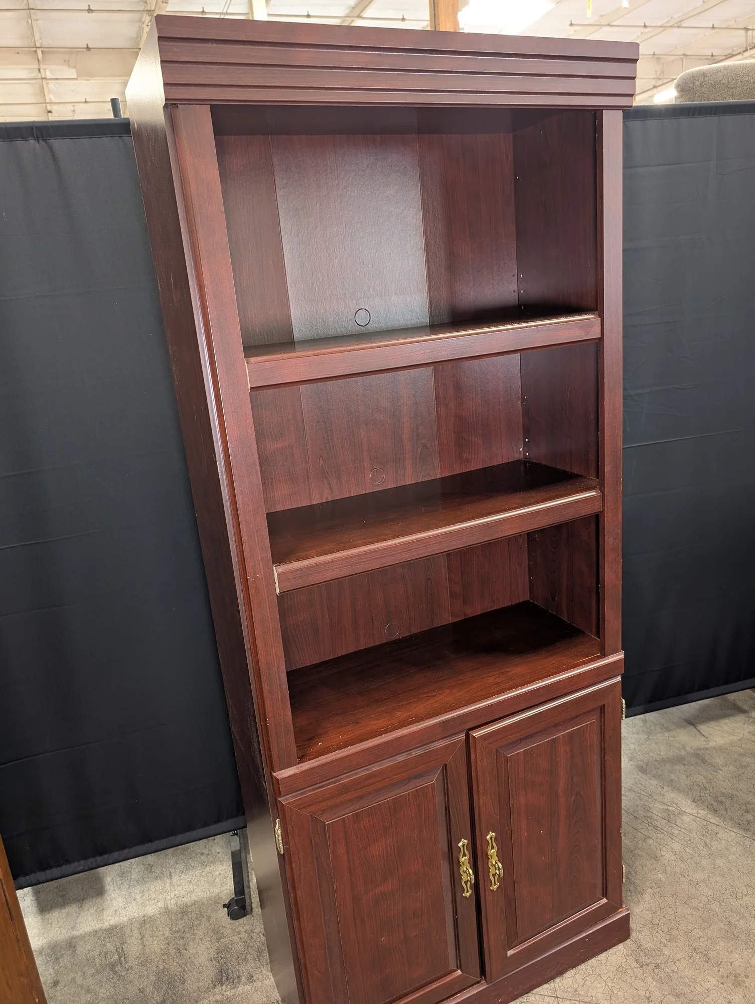 Traditional Cherry Finish Wood Bookcase with Lower Storage Cabinet - Image 3