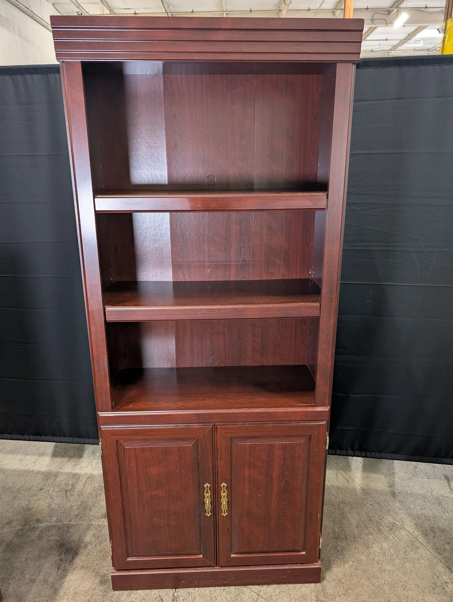 Traditional Cherry Finish Wood Bookcase with Lower Storage Cabinet - Image 4