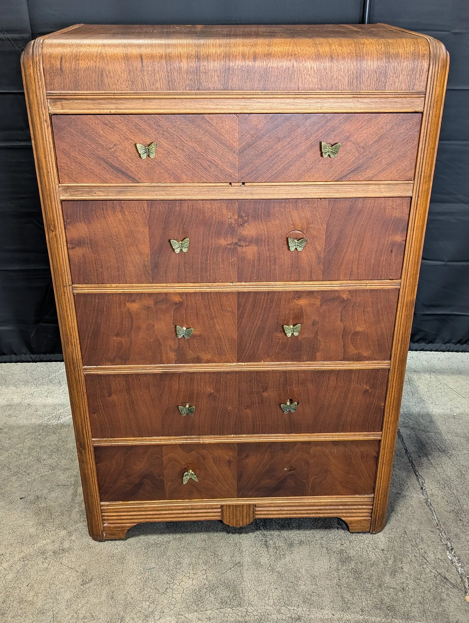Vintage Art Deco Waterfall Wood Chest of Drawers - Image 2
