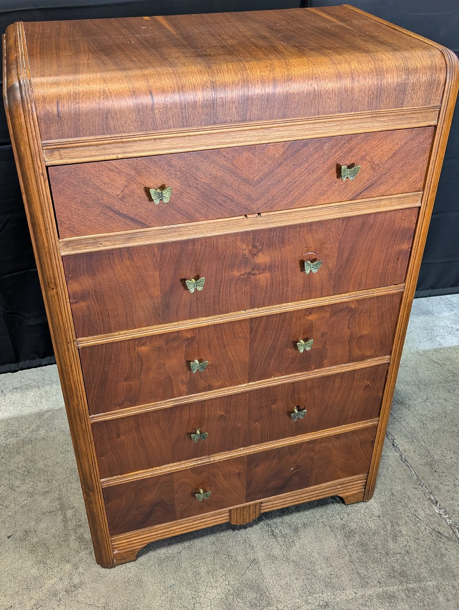 Vintage Art Deco Waterfall Wood Chest of Drawers - Image 3