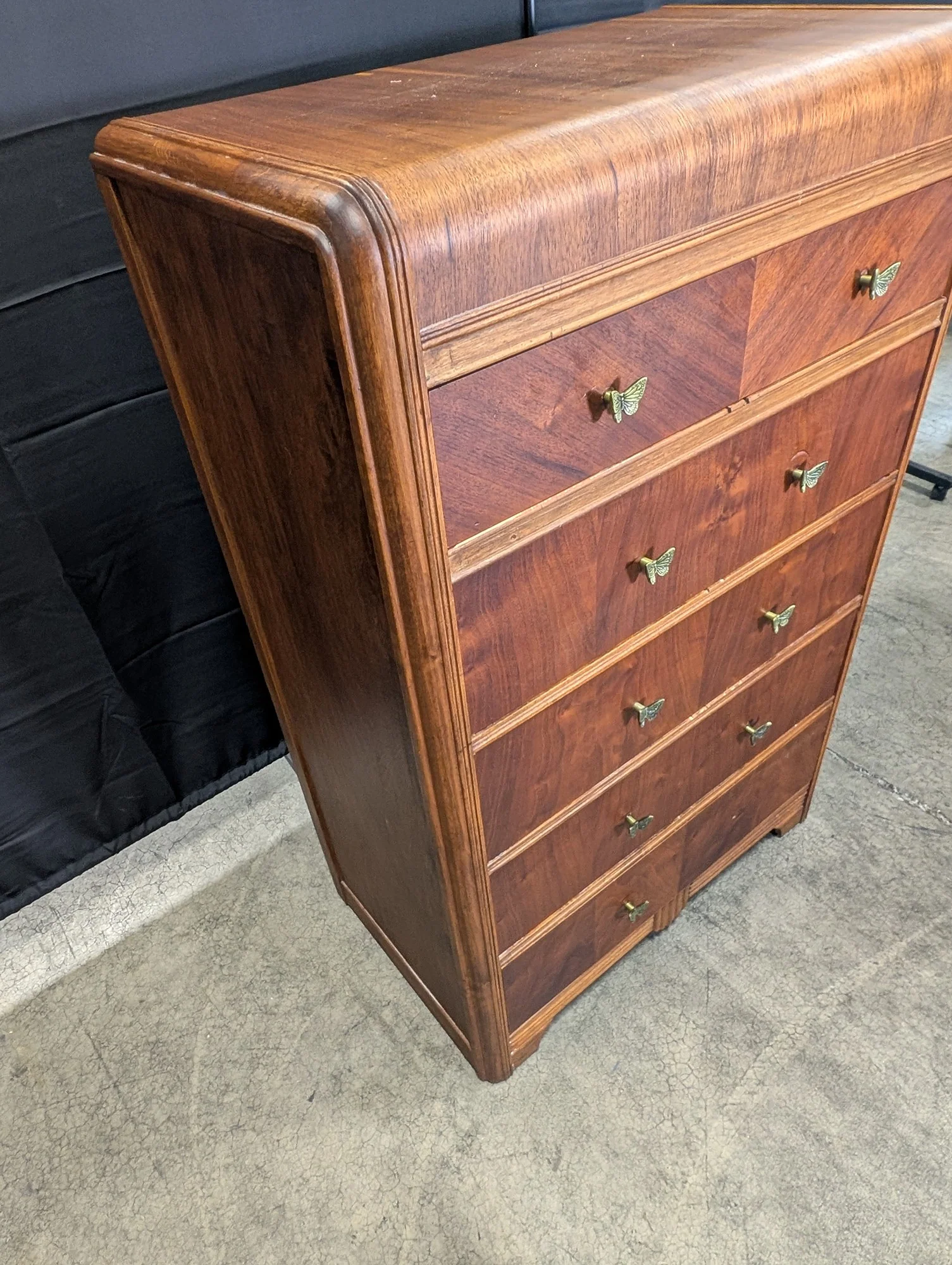 Vintage Art Deco Waterfall Wood Chest of Drawers - Image 4
