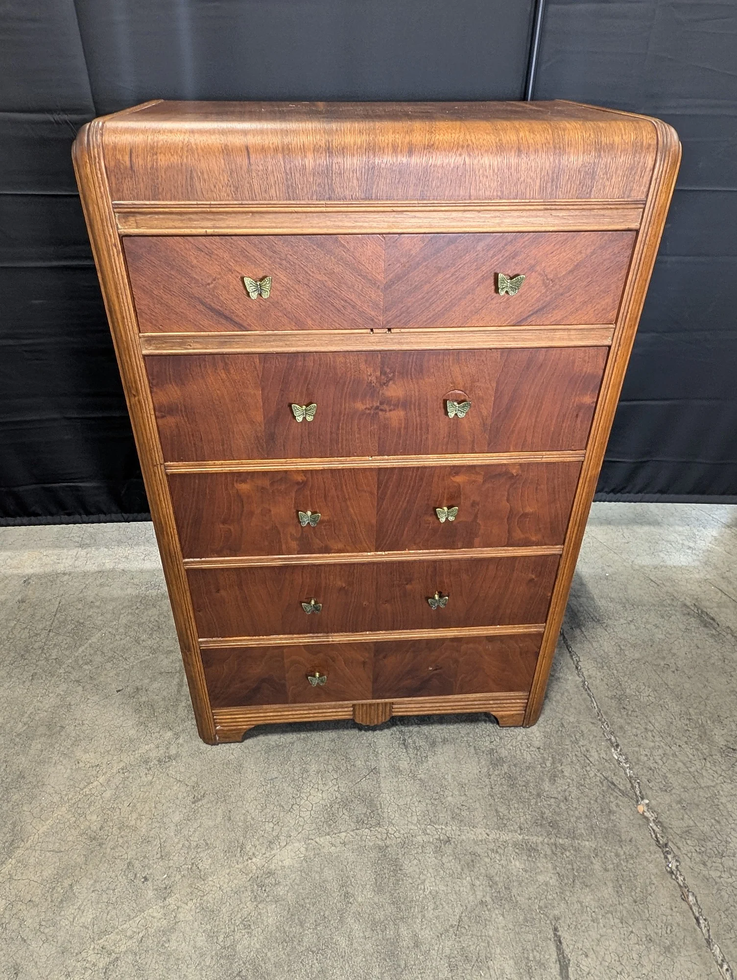 Vintage Art Deco Waterfall Wood Chest of Drawers - Image 5