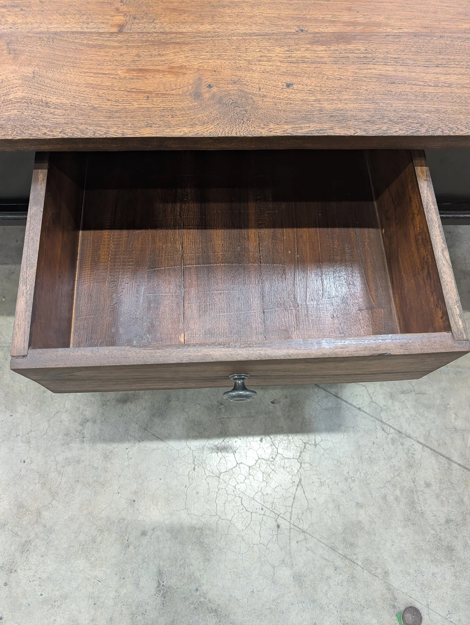 Rustic Wood Top Coffee Table with Black Base and Storage Drawer - Image 4