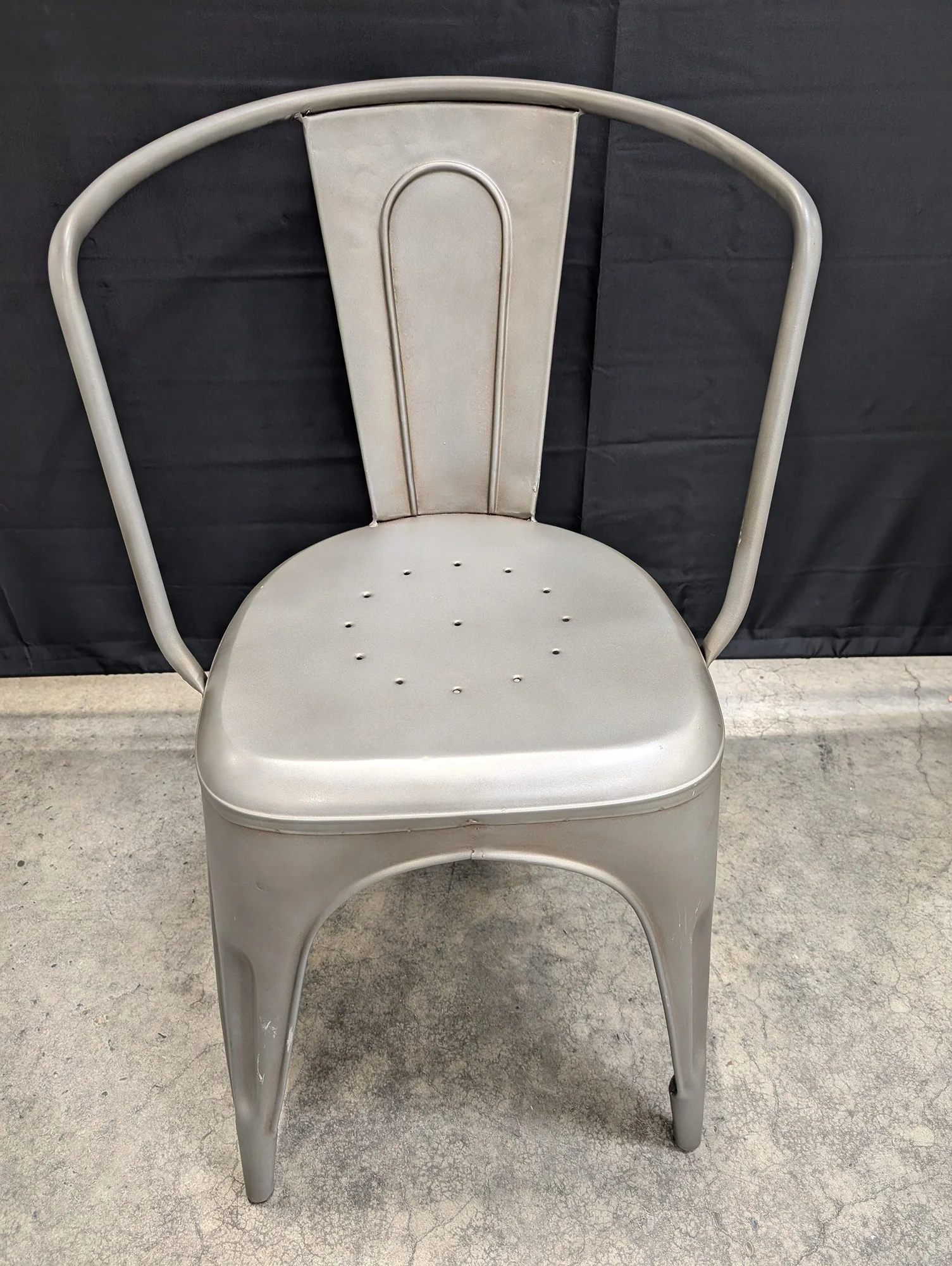 Industrial Style Metal Dining Chair - Silver Grey Stackable Accent Seating