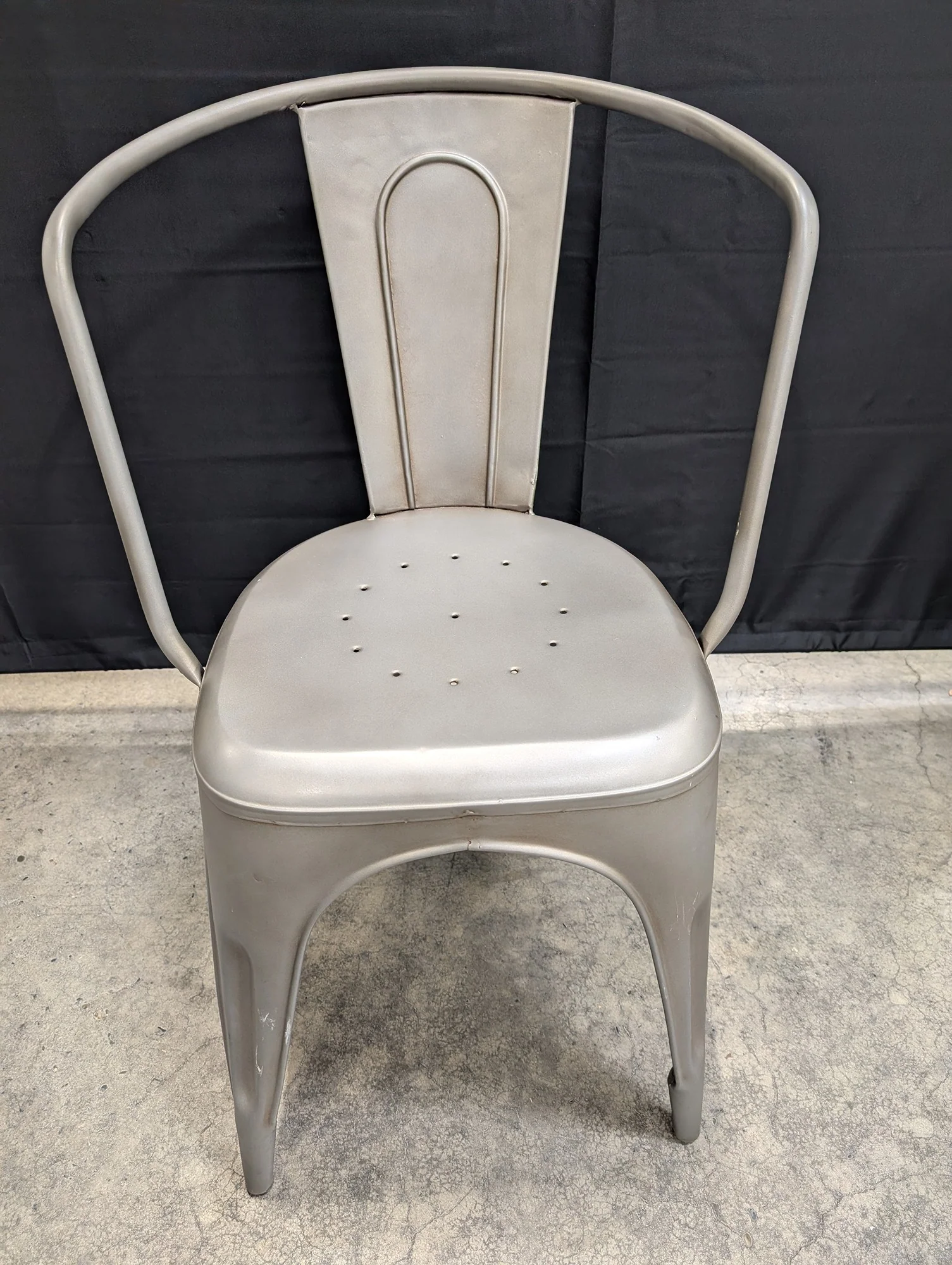 Industrial Style Metal Dining Chair - Silver Grey Stackable Accent Seating - Image 2