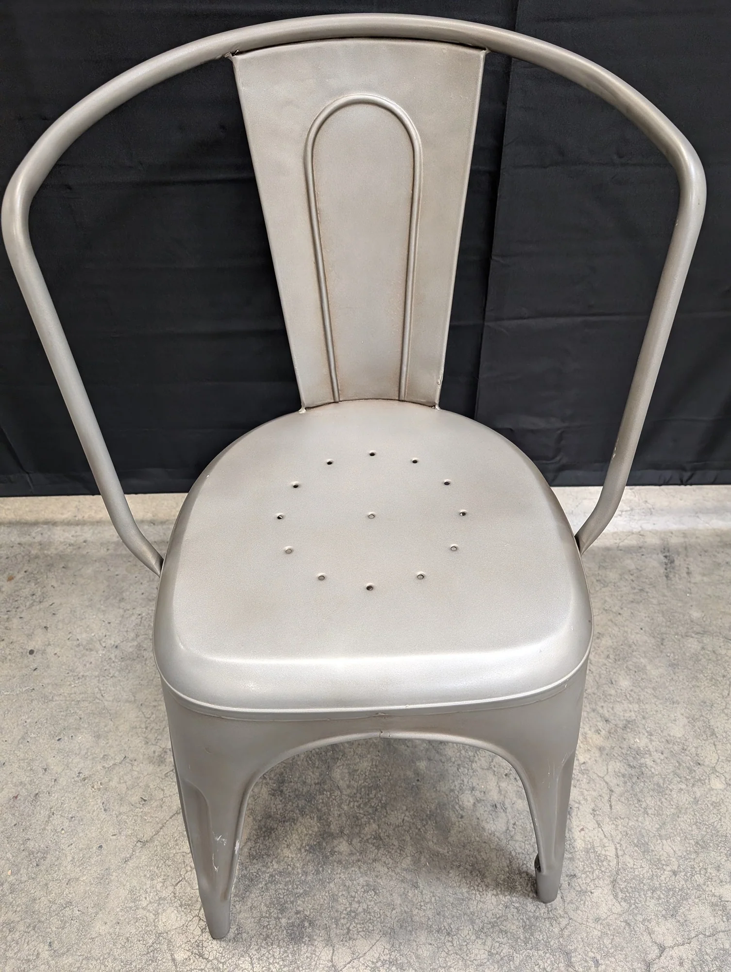 Industrial Style Metal Dining Chair - Silver Grey Stackable Accent Seating - Image 3