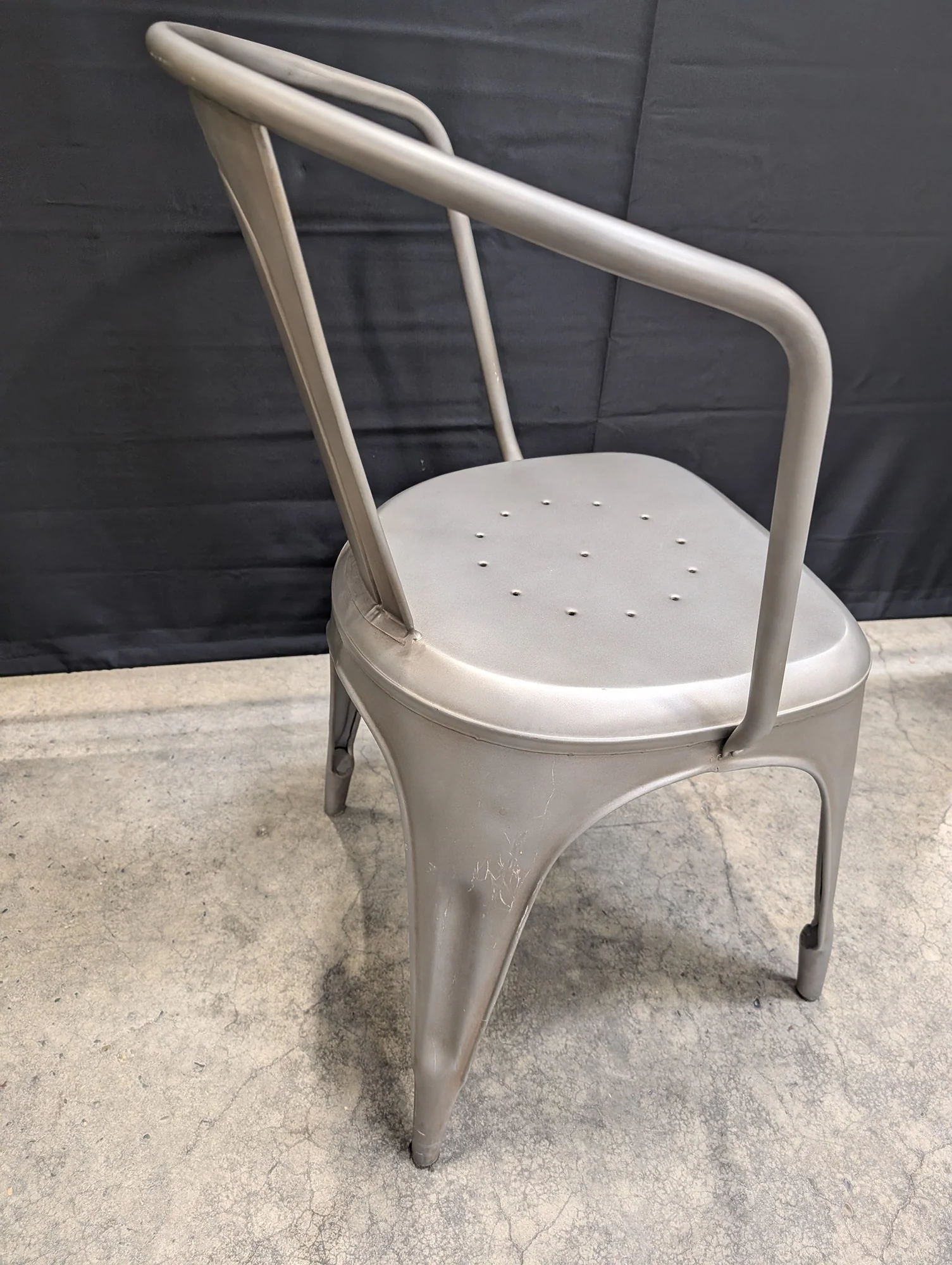 Industrial Style Metal Dining Chair - Silver Grey Stackable Accent Seating - Image 4