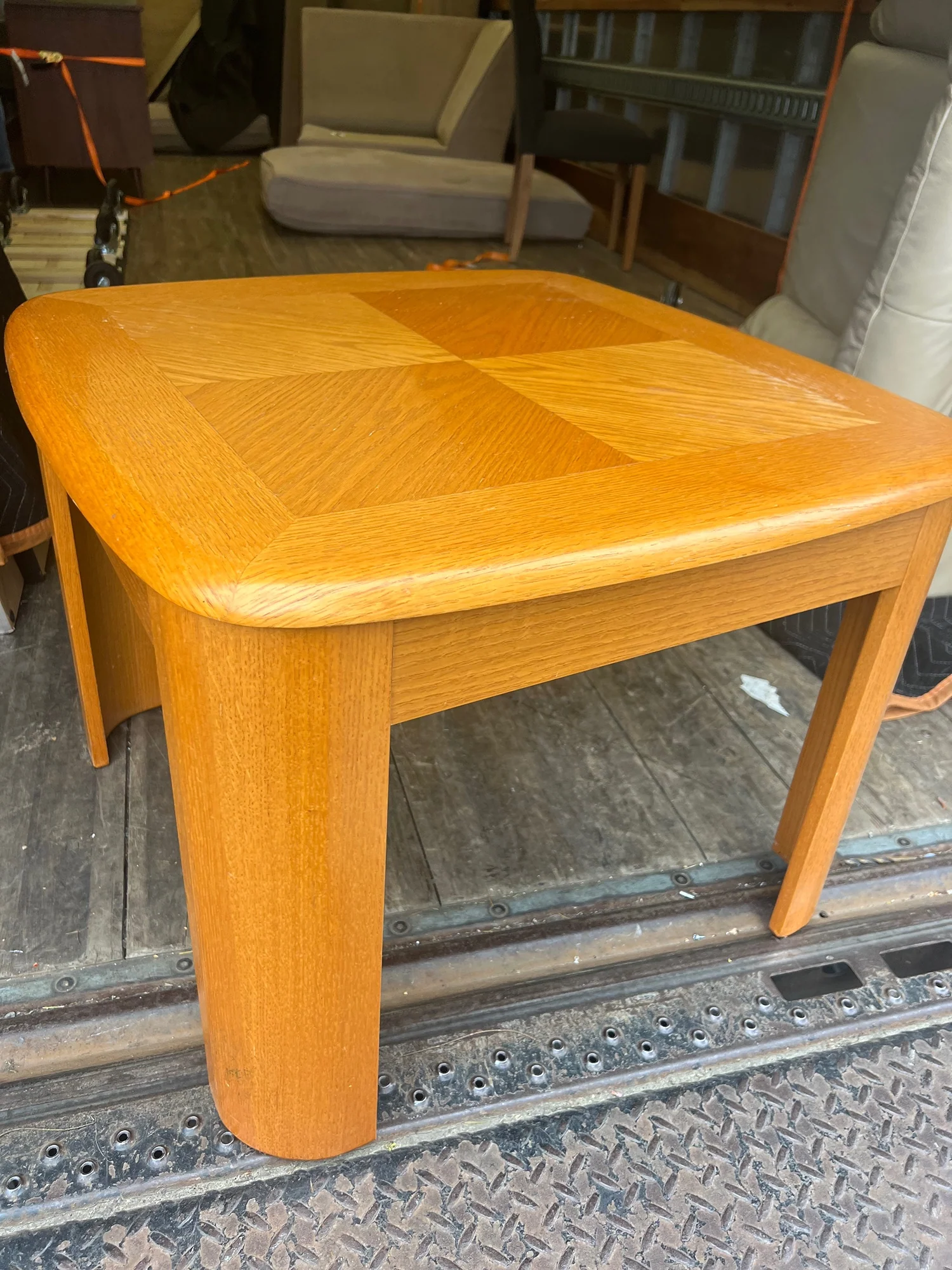 Square Wood Side Table with Geometric Top Design - Image 3
