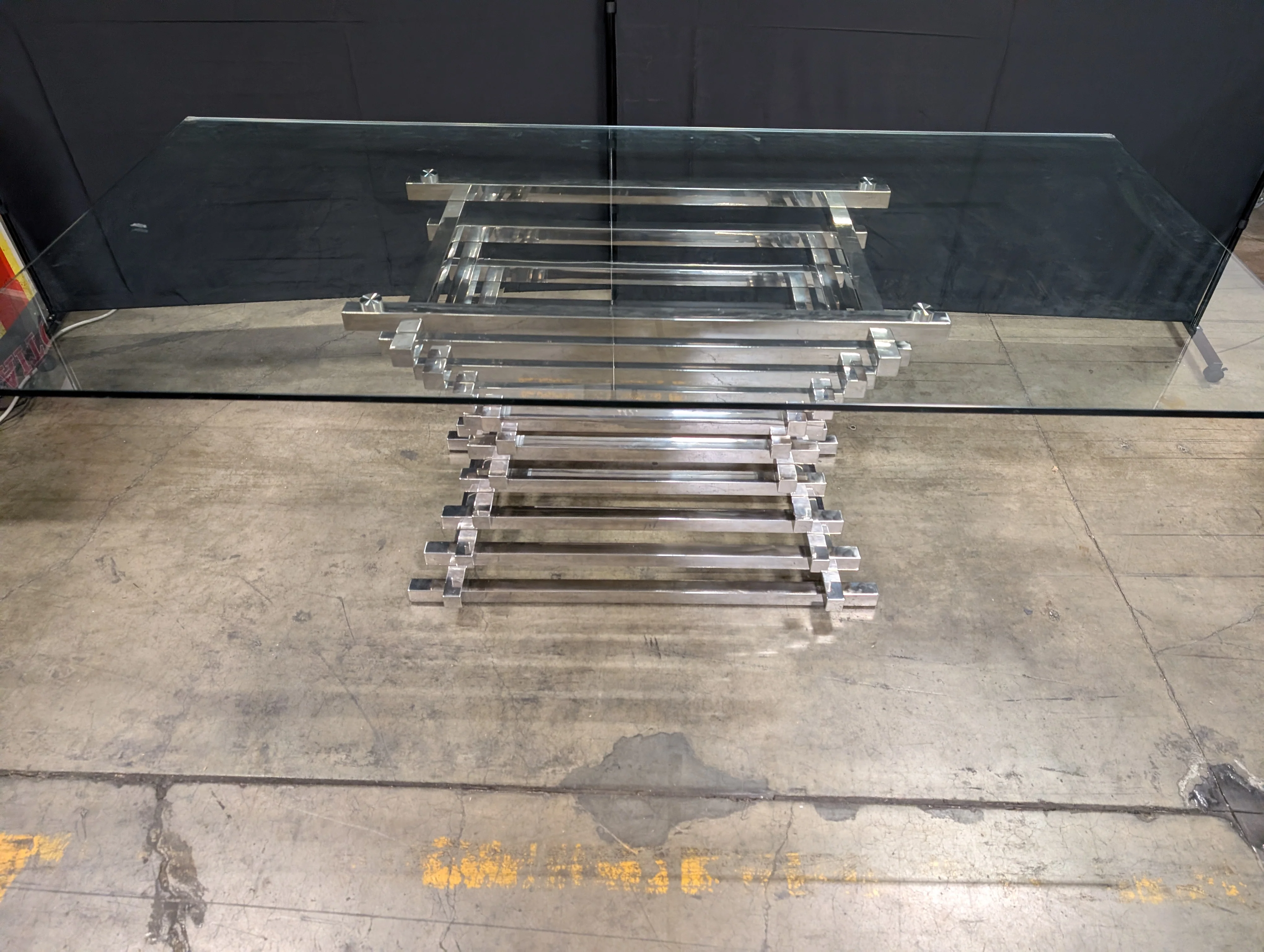Modern Geometric Glass Top Coffee Table with Chrome Base - Image 2