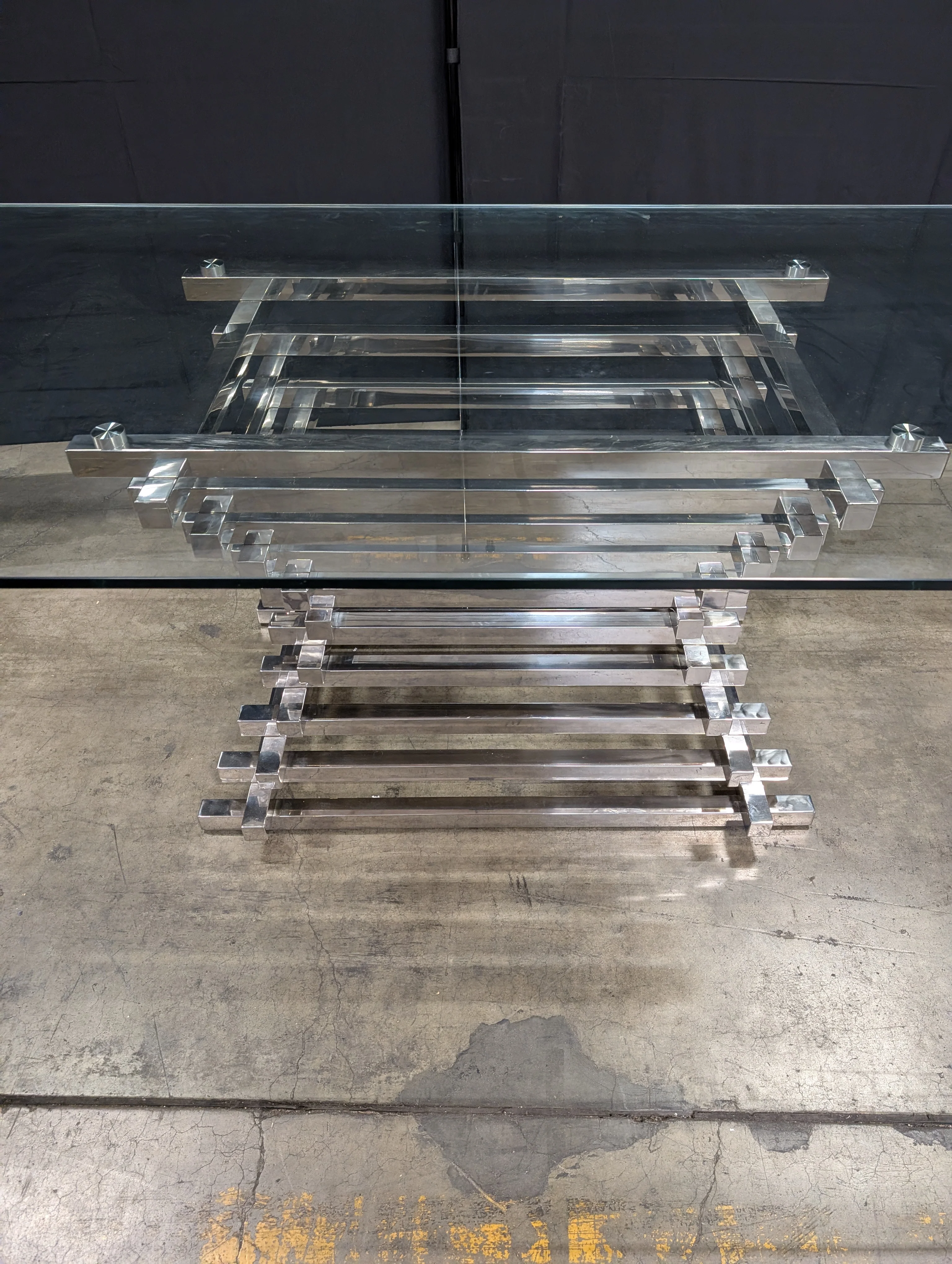 Modern Geometric Glass Top Coffee Table with Chrome Base - Image 3