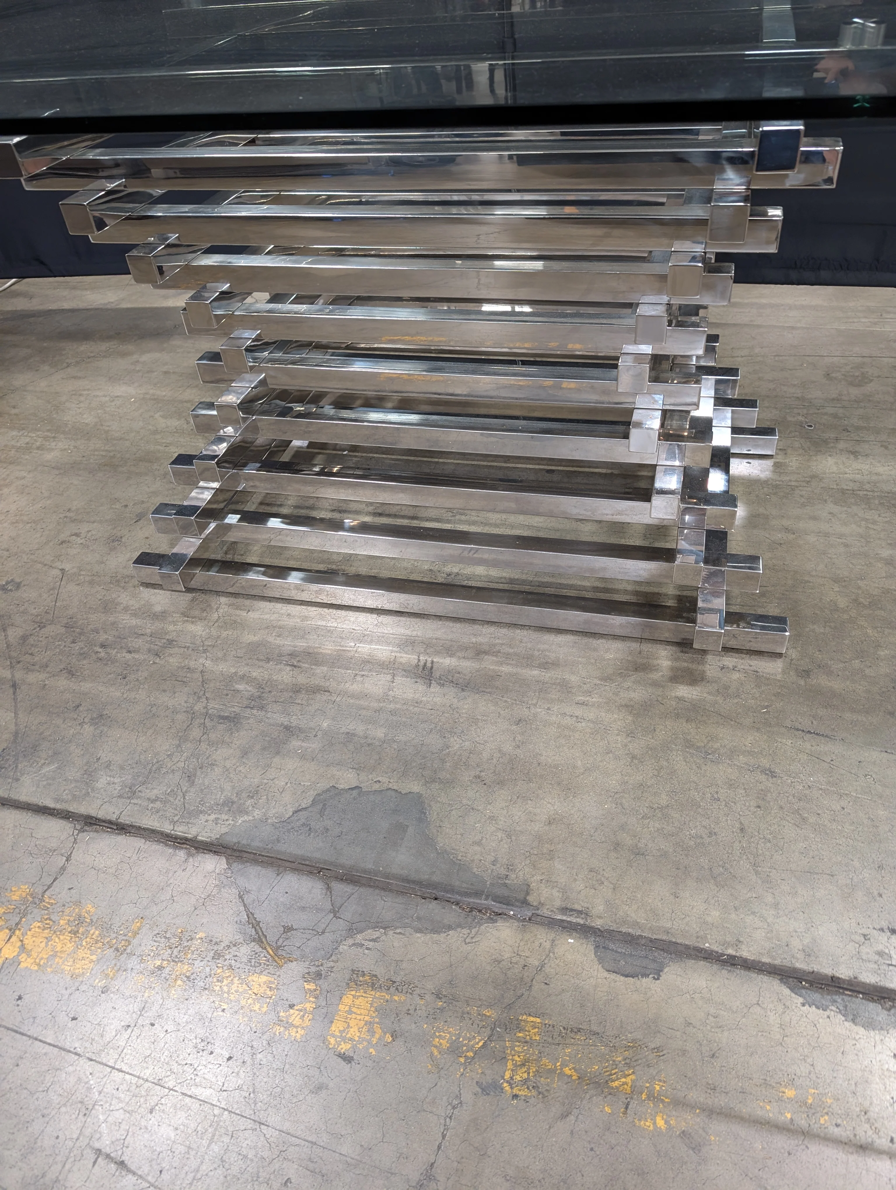 Modern Geometric Glass Top Coffee Table with Chrome Base - Image 4