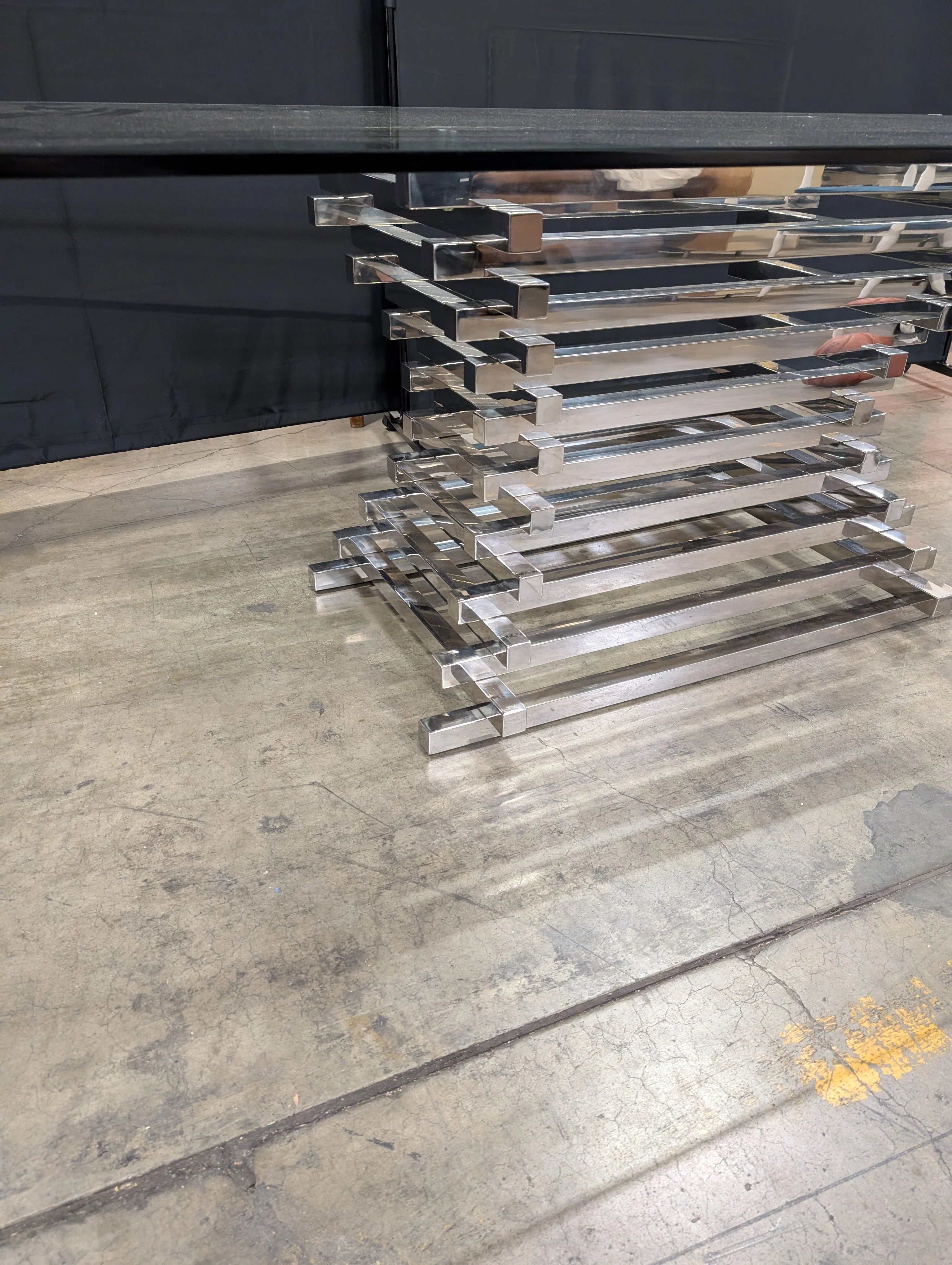 Modern Geometric Glass Top Coffee Table with Chrome Base - Image 5