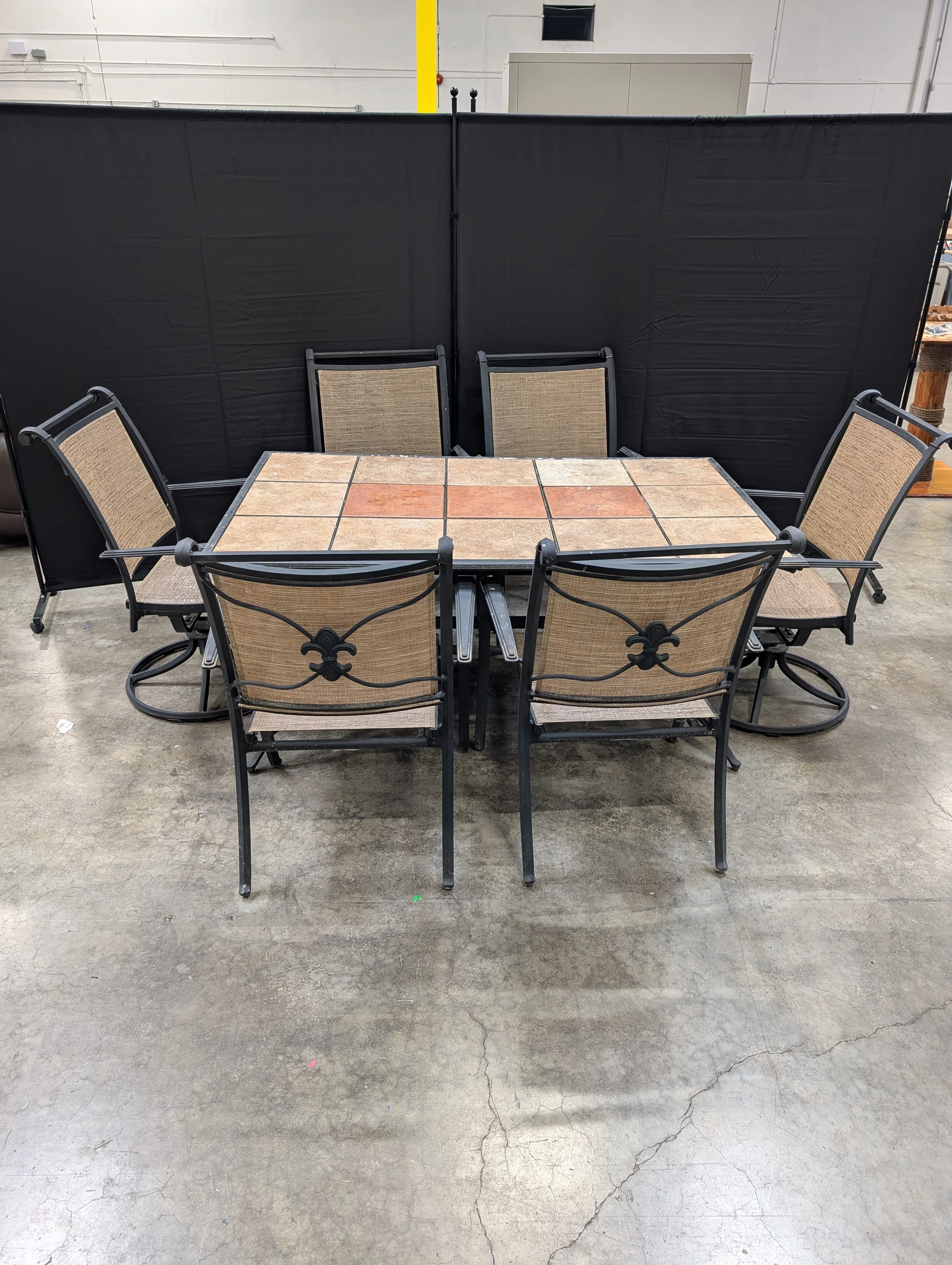 Black Metal Outdoor Patio Table with Tile Insert Grid Top - Image 2